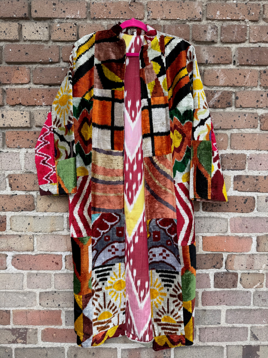 Camel Silk Ikat Patchwork Caftan Medium