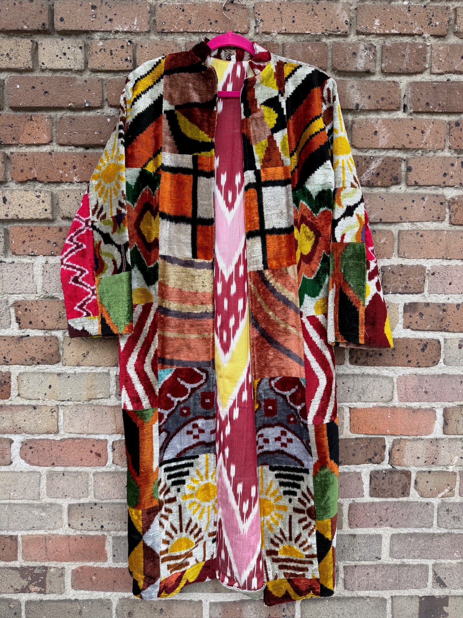 Camel Silk Ikat Patchwork Caftan Medium