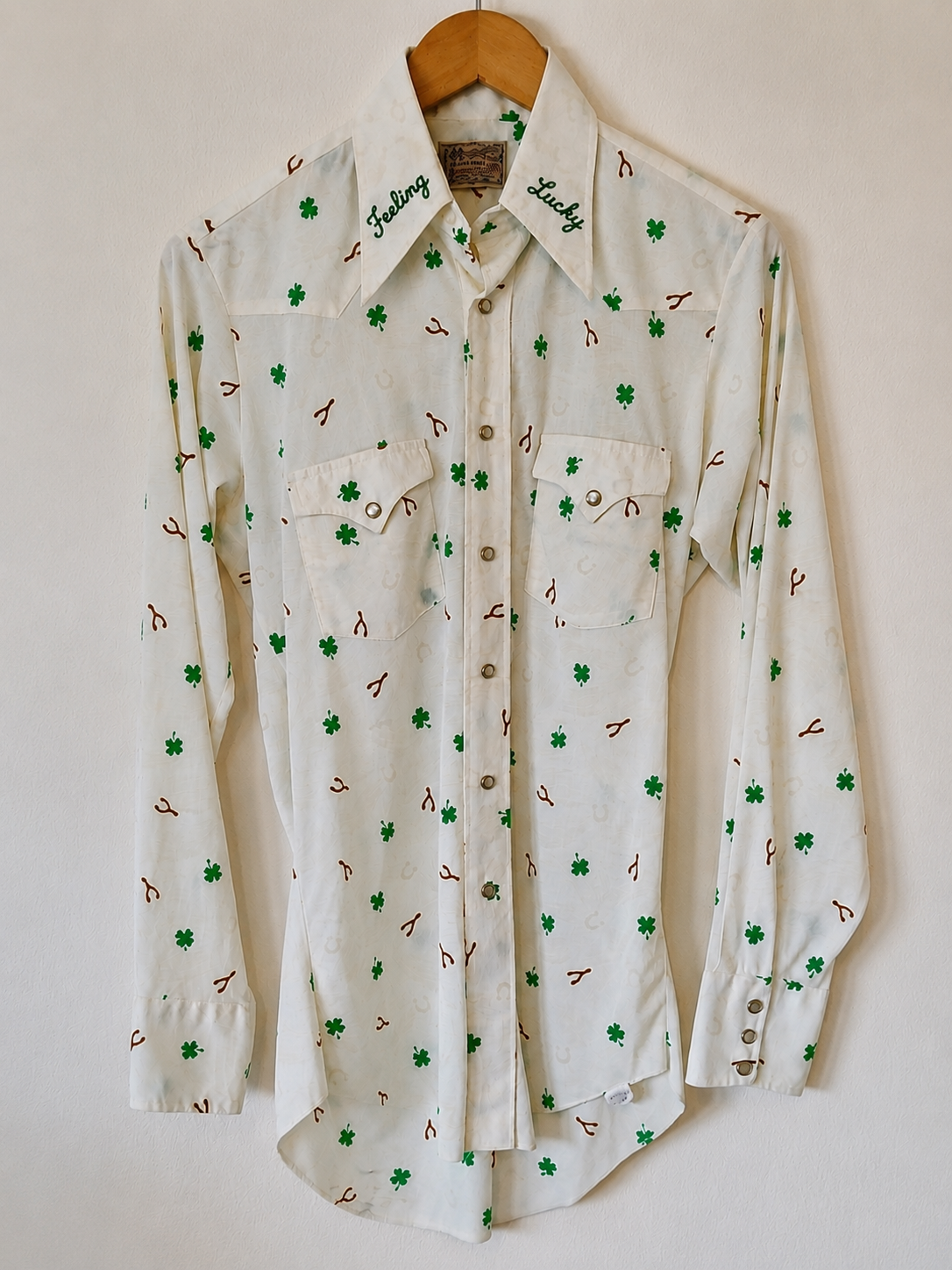 Vintage H Bar C Lucky Wishbone Pearl Snap Western Button Up Dagger Collar