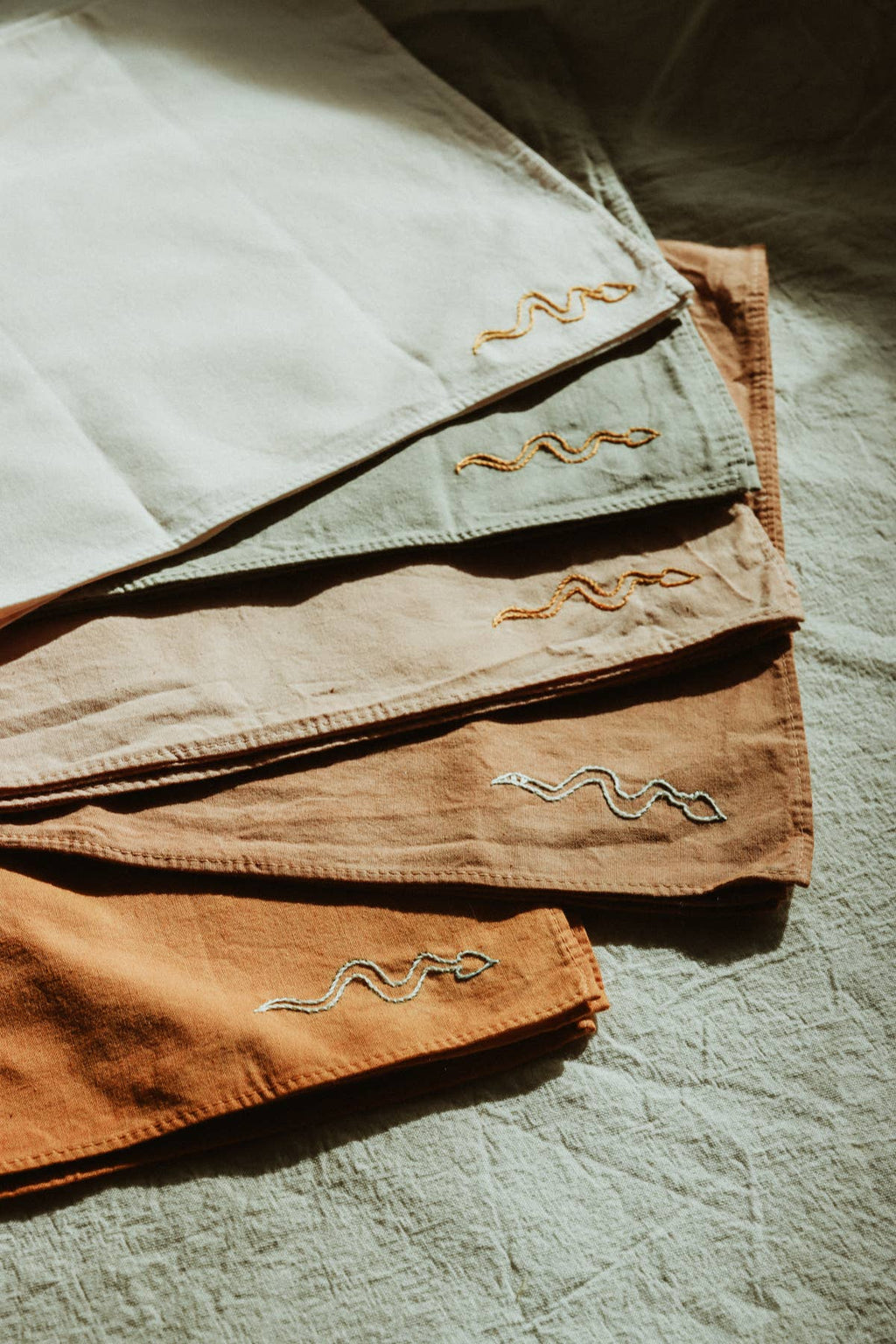 Hand embroidered DESIERTO cotton bandana, Plant dyed