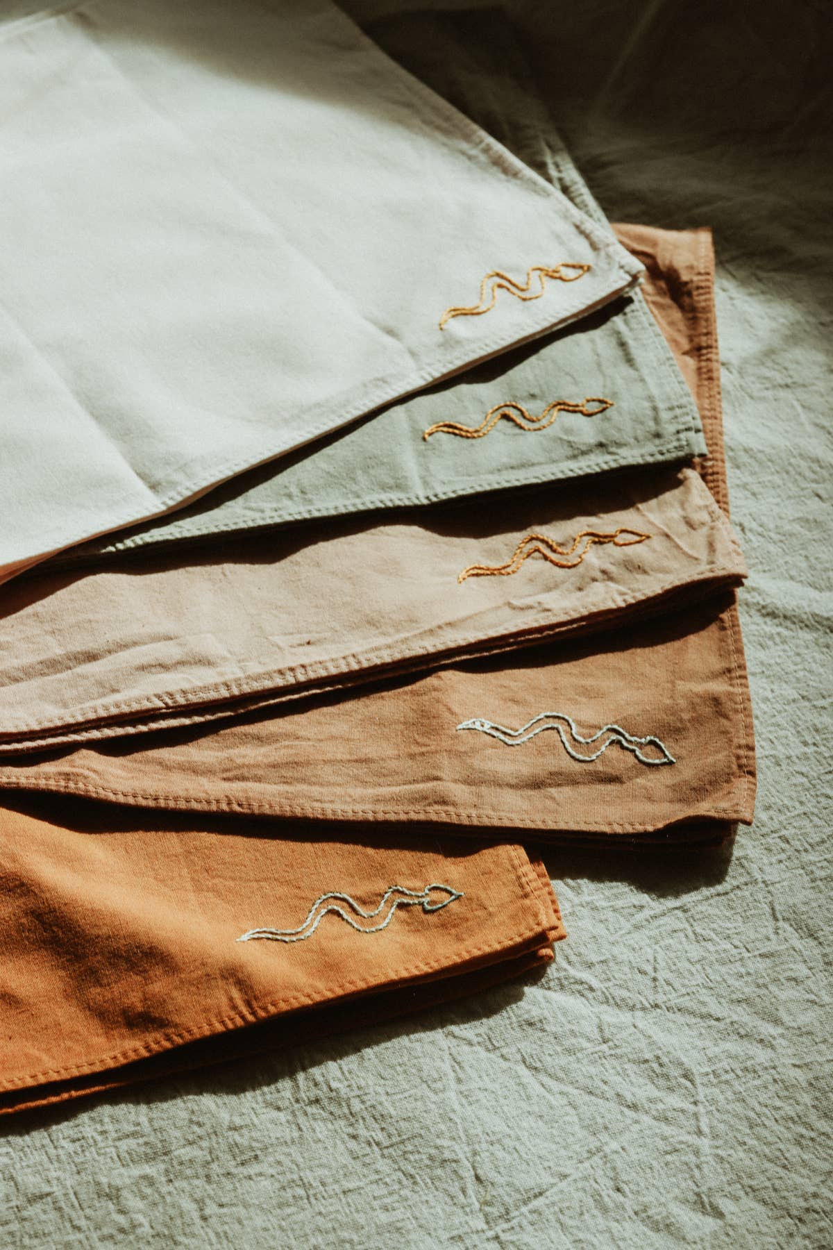 Hand embroidered DESIERTO cotton bandana, Plant dyed