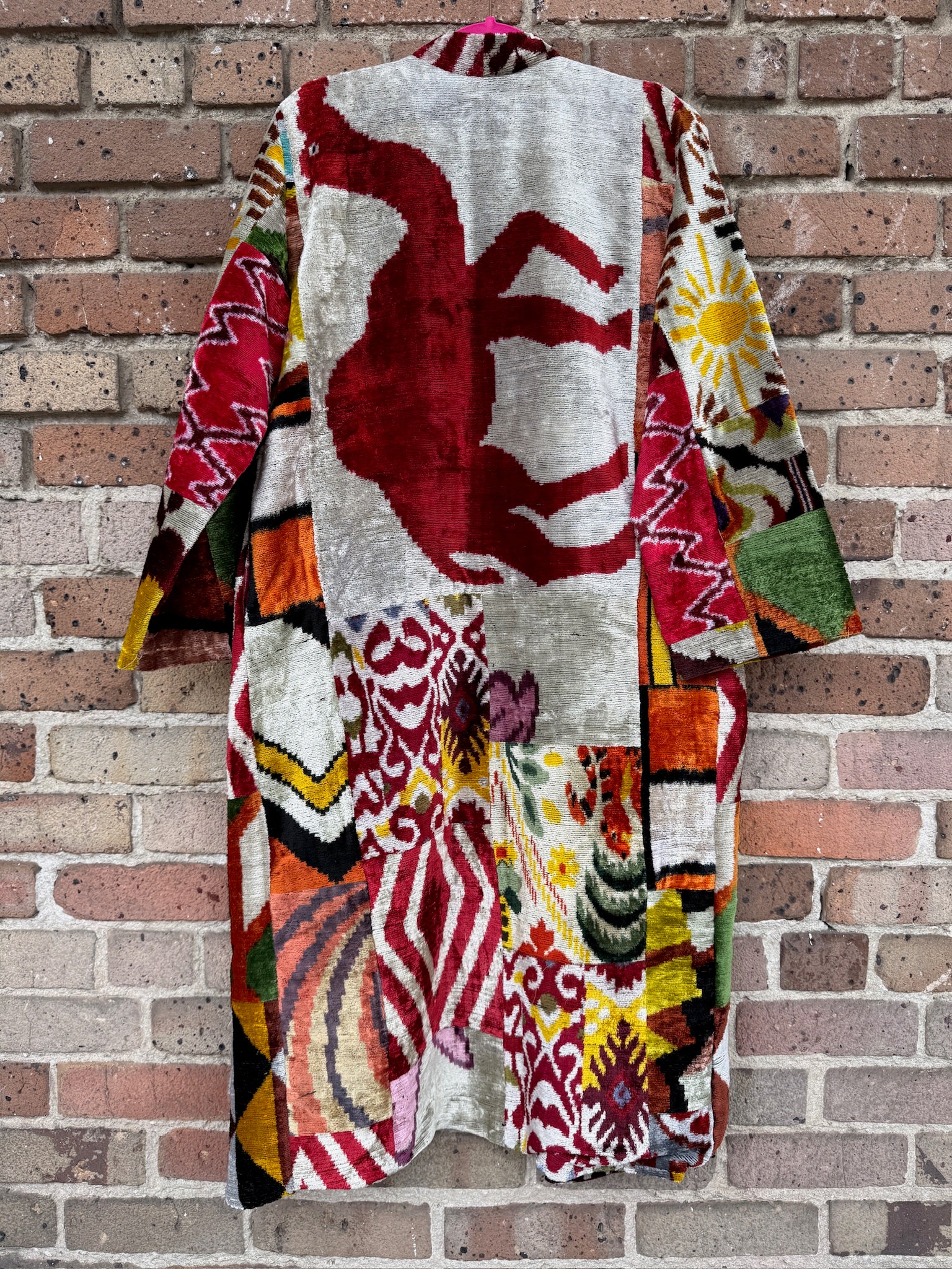 Camel Silk Ikat Patchwork Caftan Medium