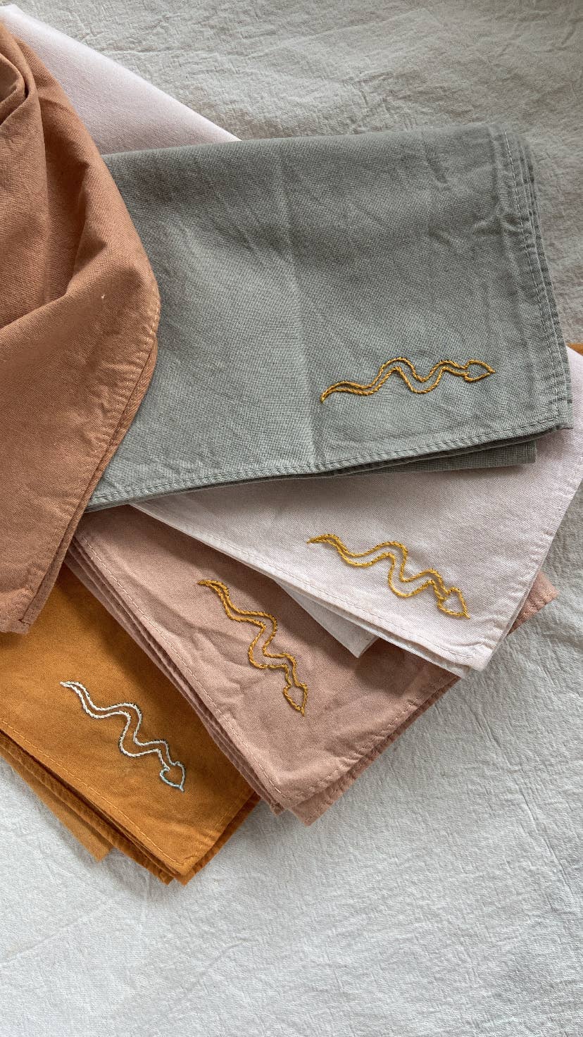 Hand embroidered DESIERTO cotton bandana, Plant dyed