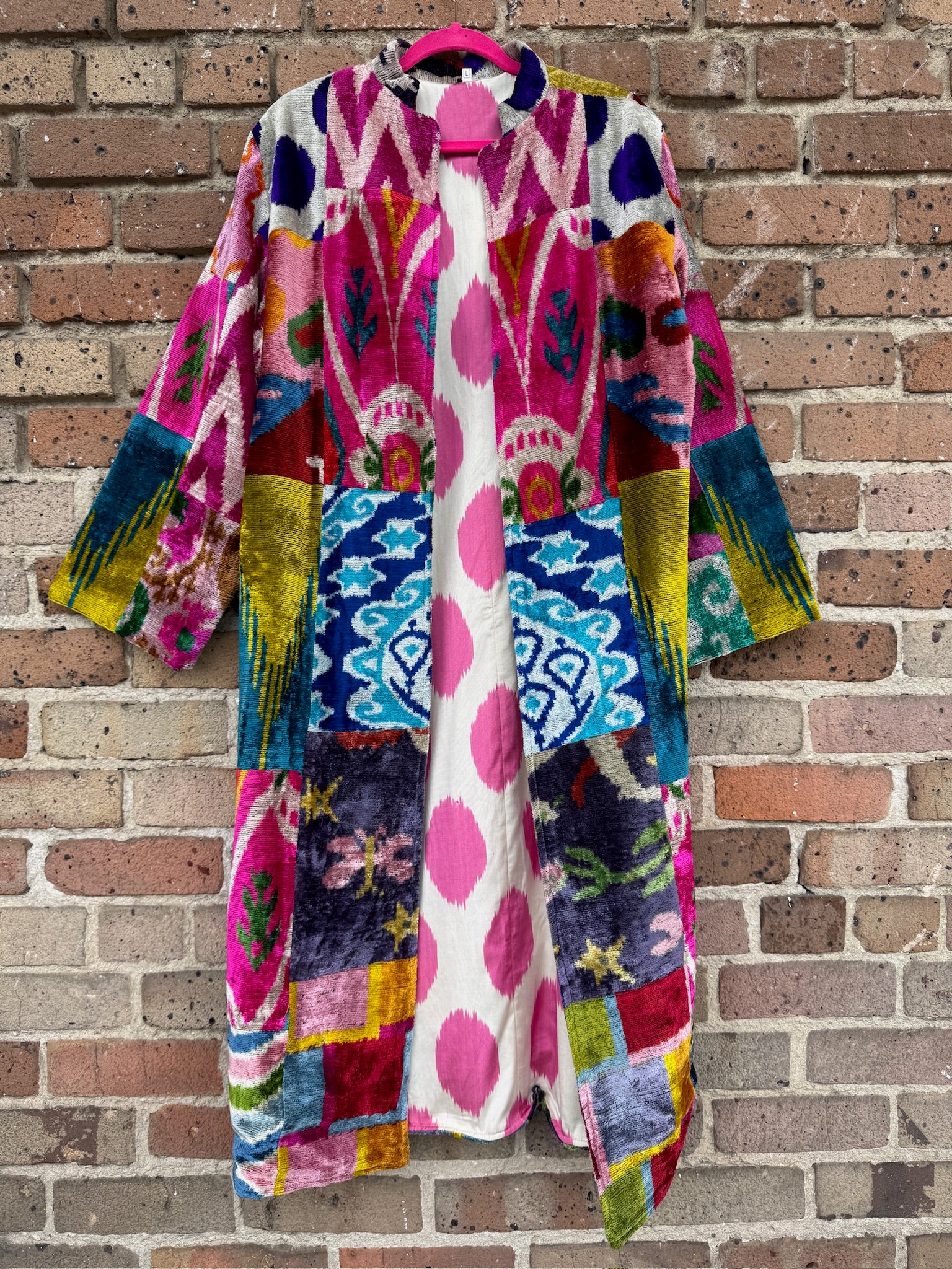 Evil Eye Silk Ikat Patchwork Caftan Large
