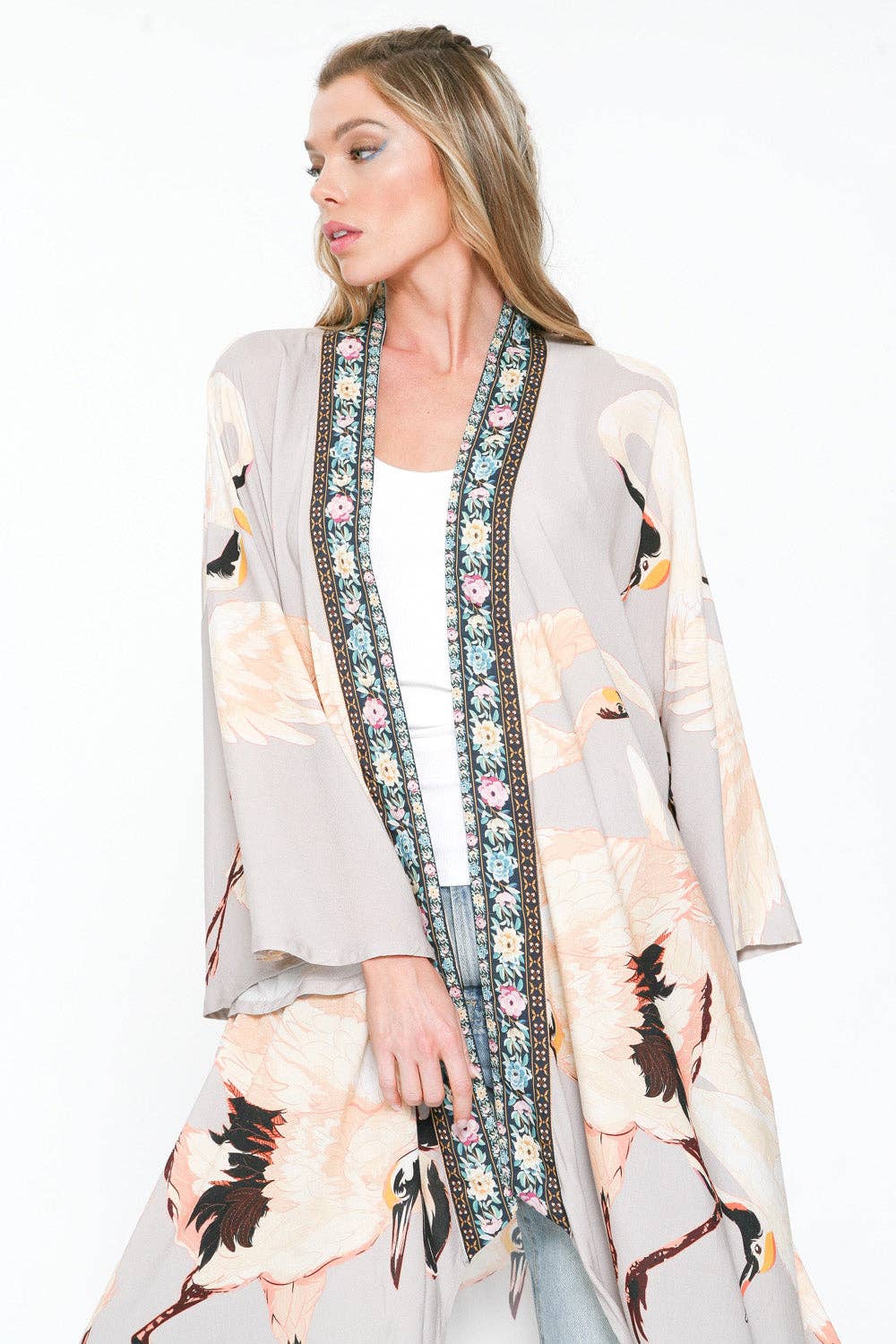 Story of the Crane Kimono Slate