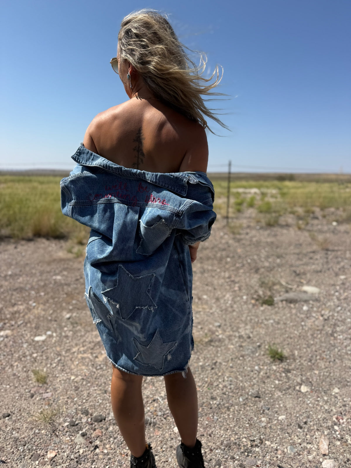 Hand Stitched We’ll Be Counting Stars Denim Dress