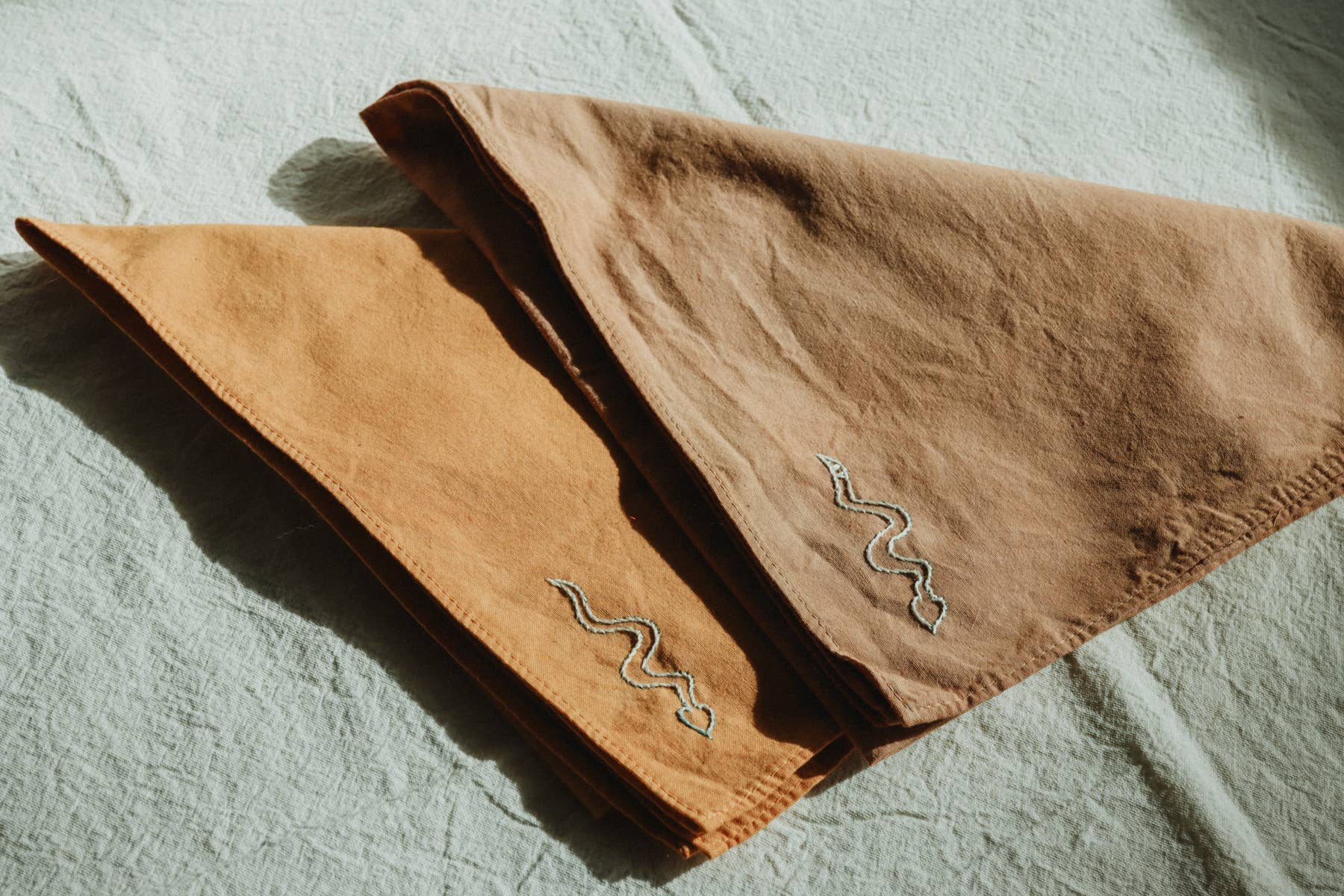 Hand embroidered DESIERTO cotton bandana, Plant dyed