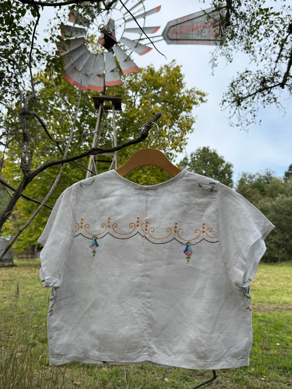 Hand Embroidered Floral Vintage Linen Top