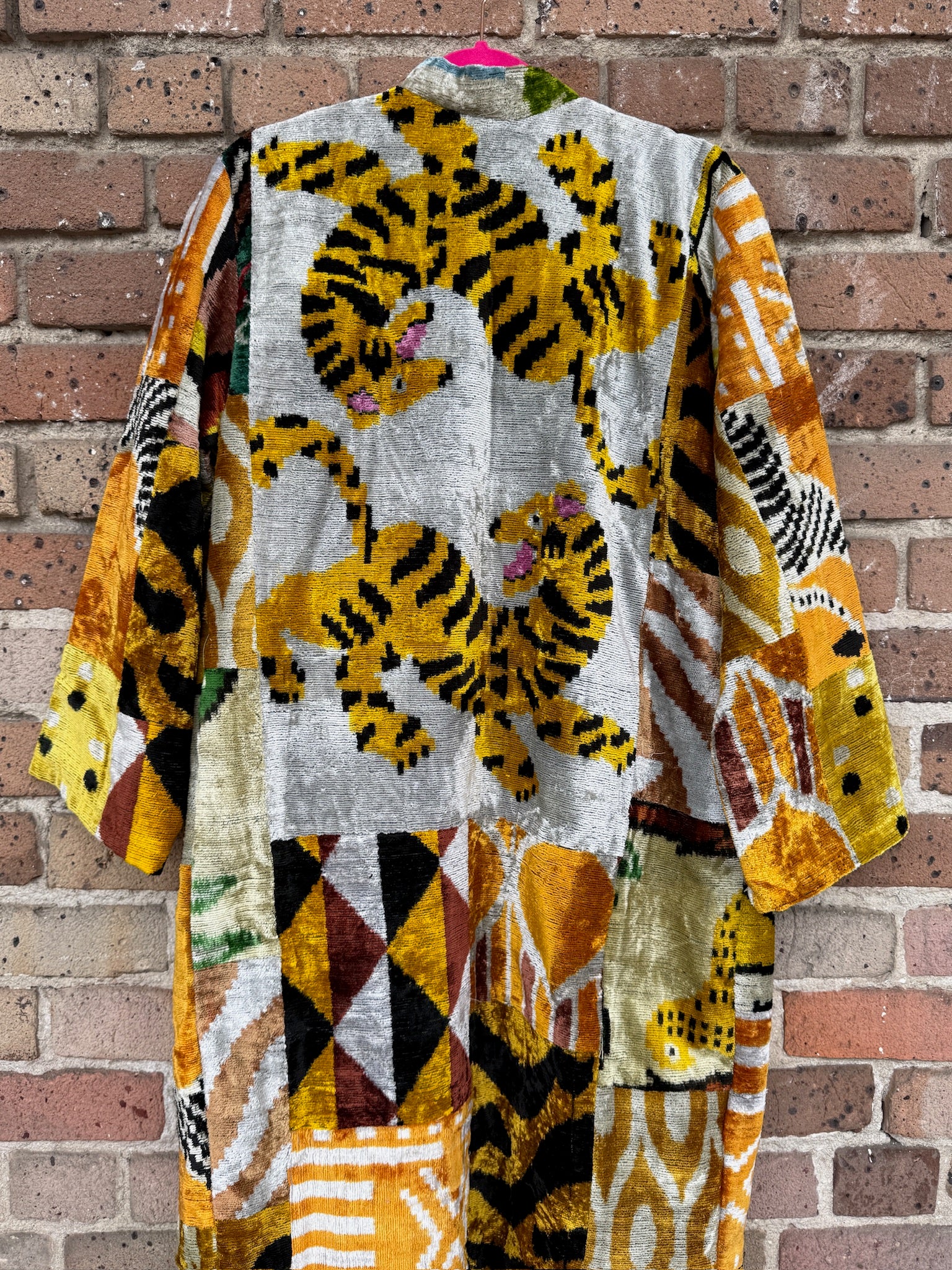 Tiger Silk Ikat Patchwork Caftan Medium