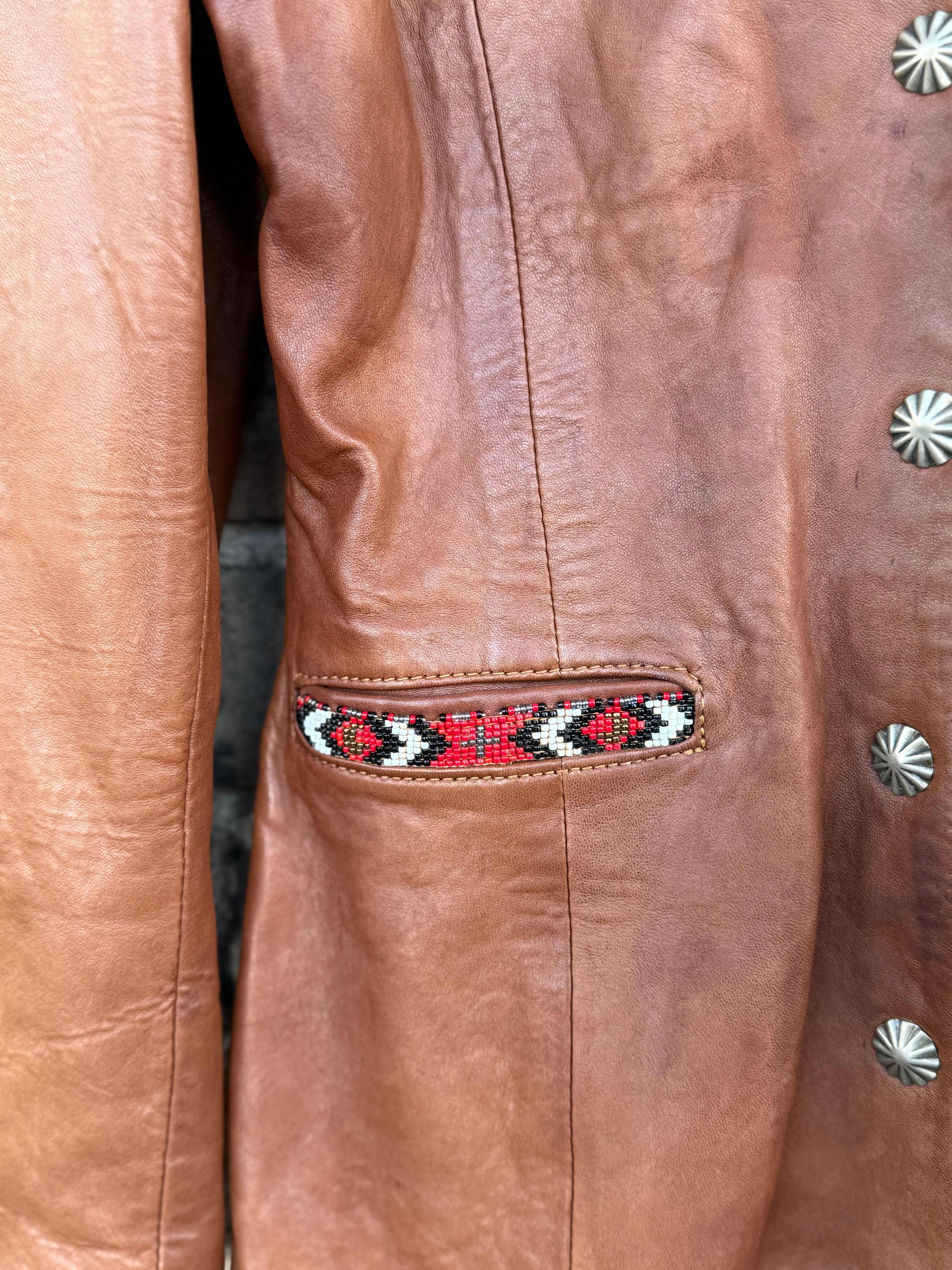 Vintage Renegade by Ren and Ellis Leather Jacket with Native Americana Beadwork