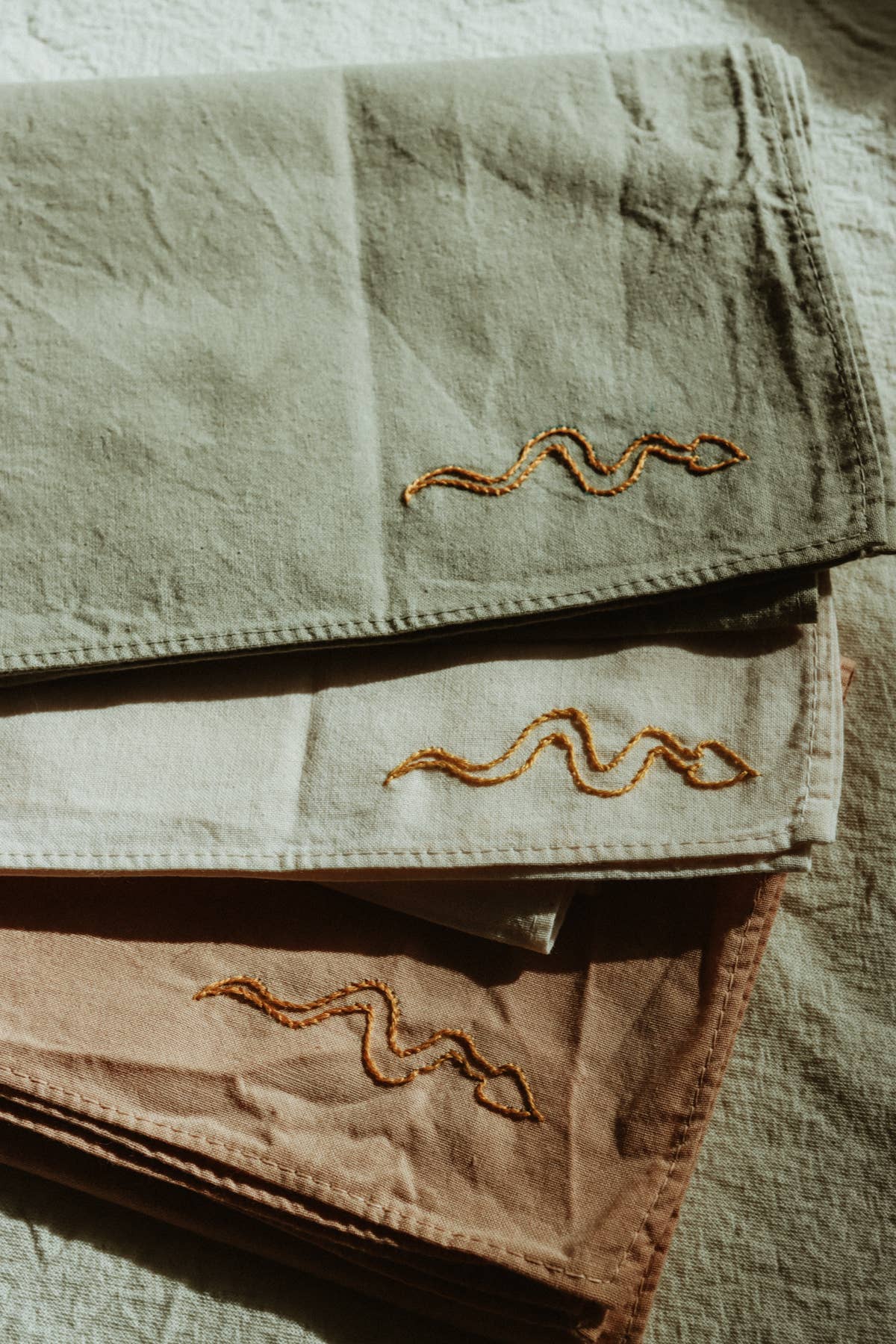 Hand embroidered DESIERTO cotton bandana, Plant dyed