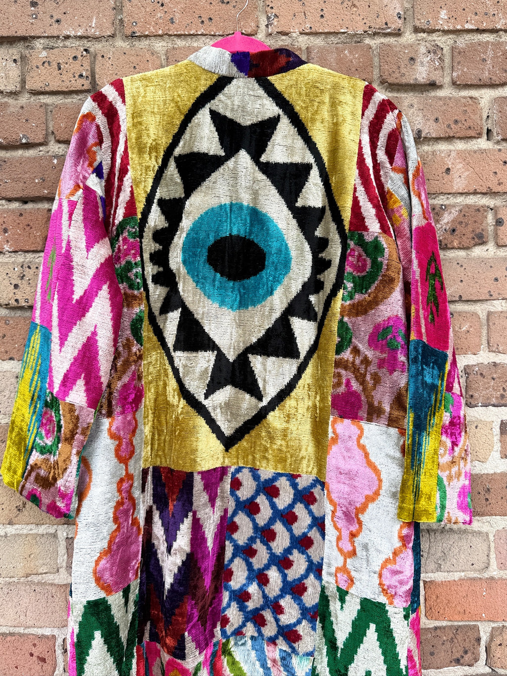 Evil Eye Silk Ikat Patchwork Caftan Large