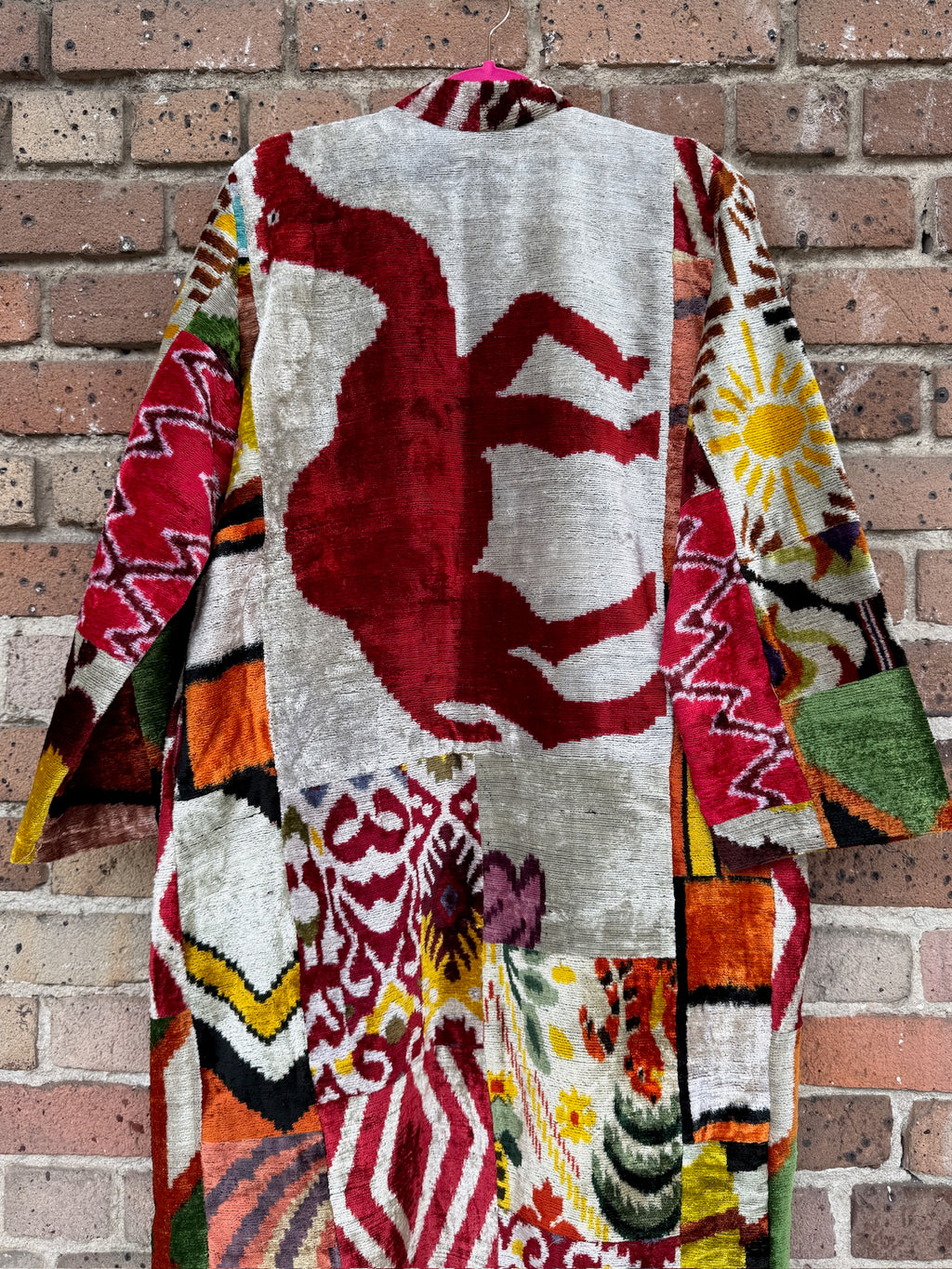 Camel Silk Ikat Patchwork Caftan Medium