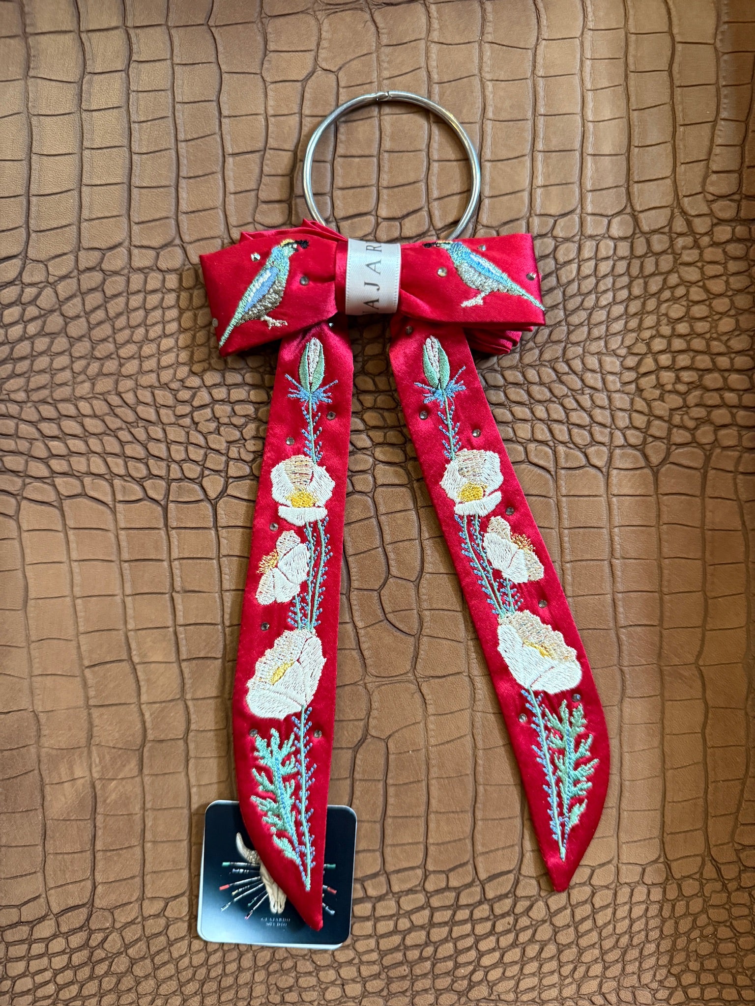 Ruby with White Prickly Poppies Mojave Desert Silk Clip Tie