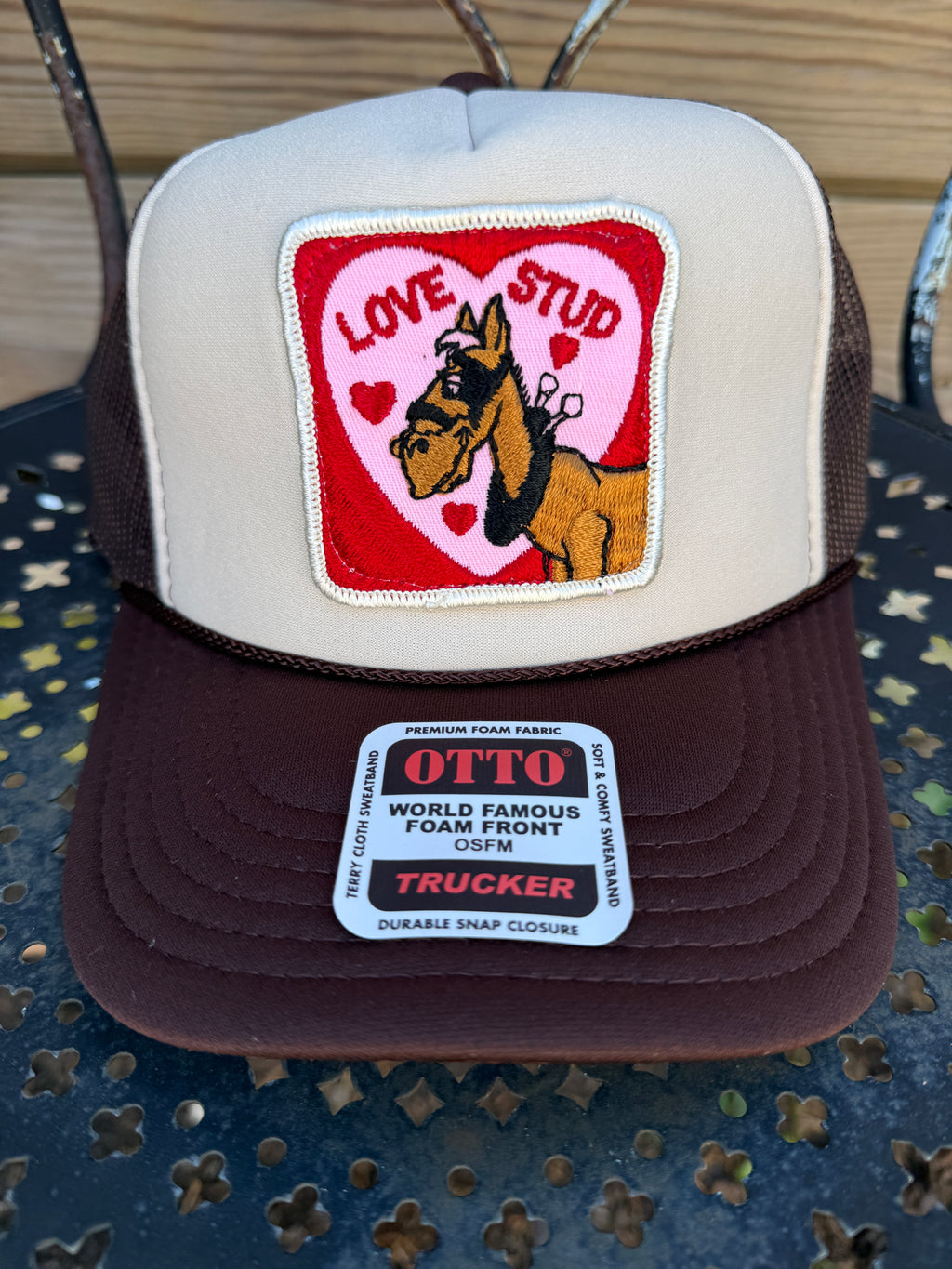 Trucker Hat featuring Vintage Patch- love stud