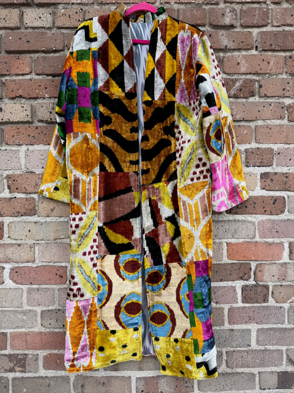 Leopard Silk Ikat Patchwork Caftan Medium