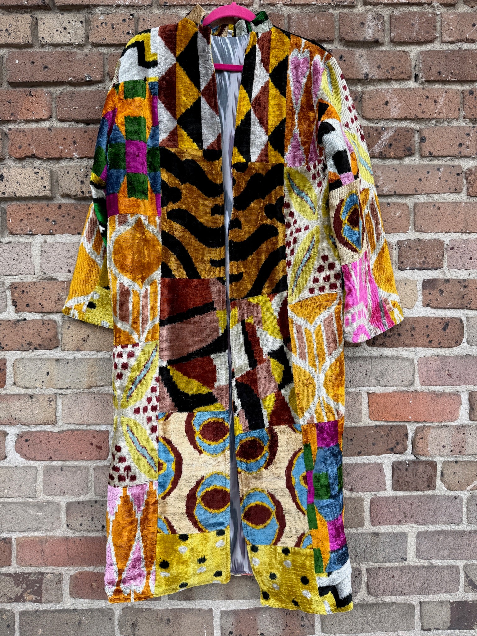 Leopard Silk Ikat Patchwork Caftan Medium