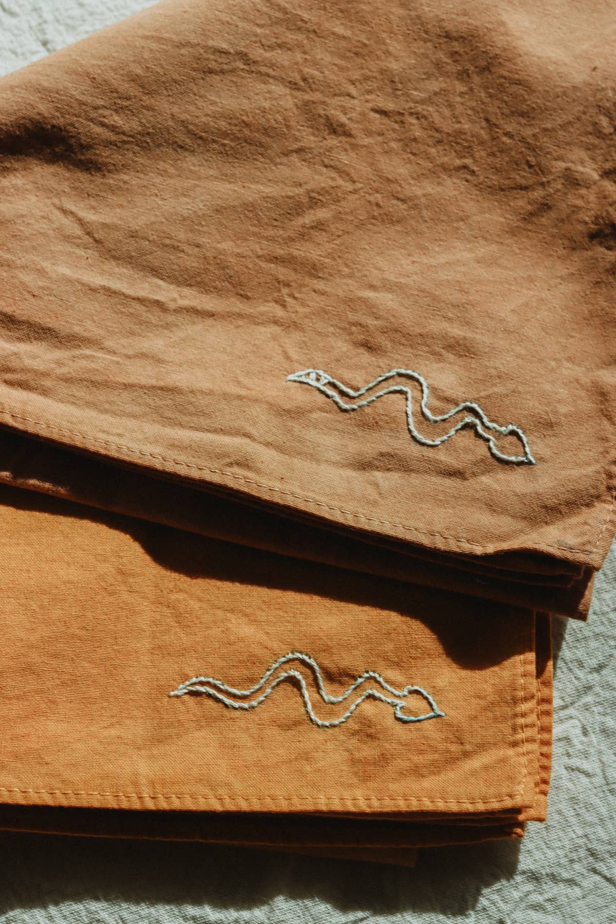 Hand embroidered DESIERTO cotton bandana, Plant dyed