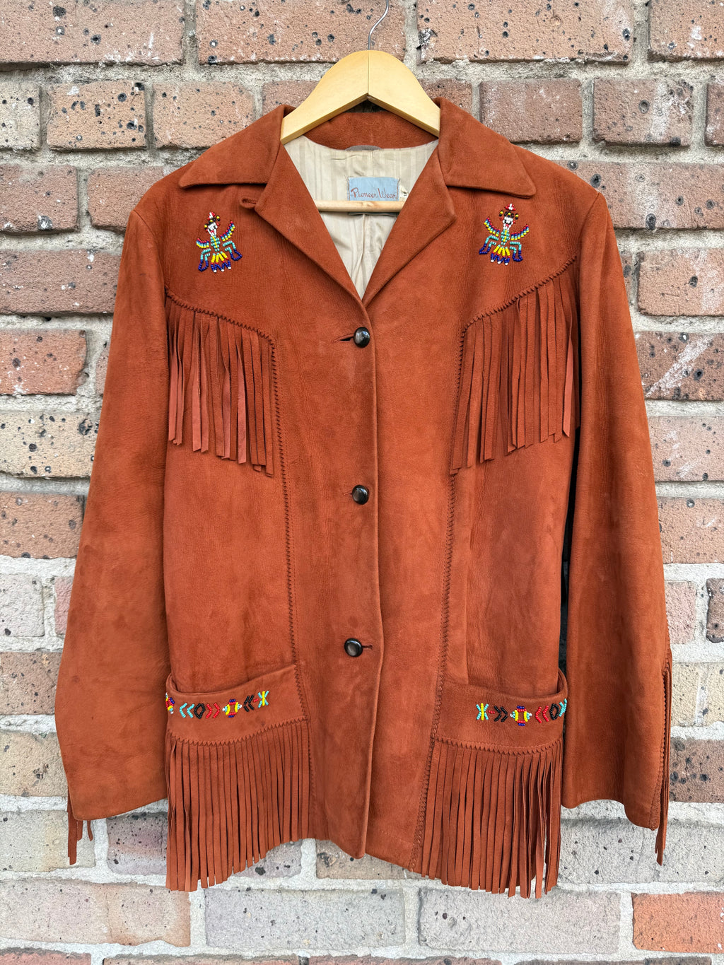 Vintage Pioneer Wear Fringe Suede Jacket with Beadwork