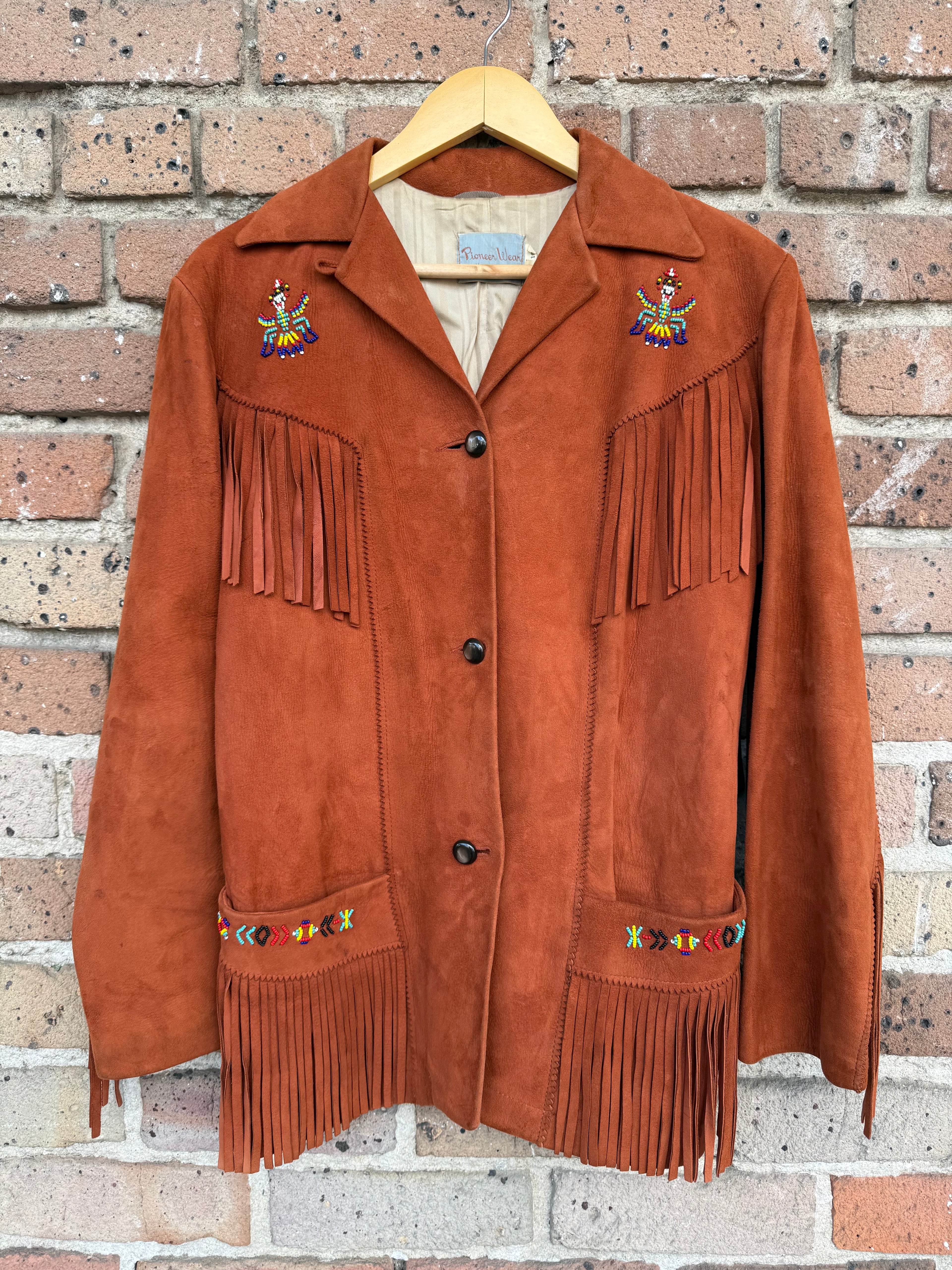 Vintage Pioneer Wear Fringe Suede Jacket with Beadwork