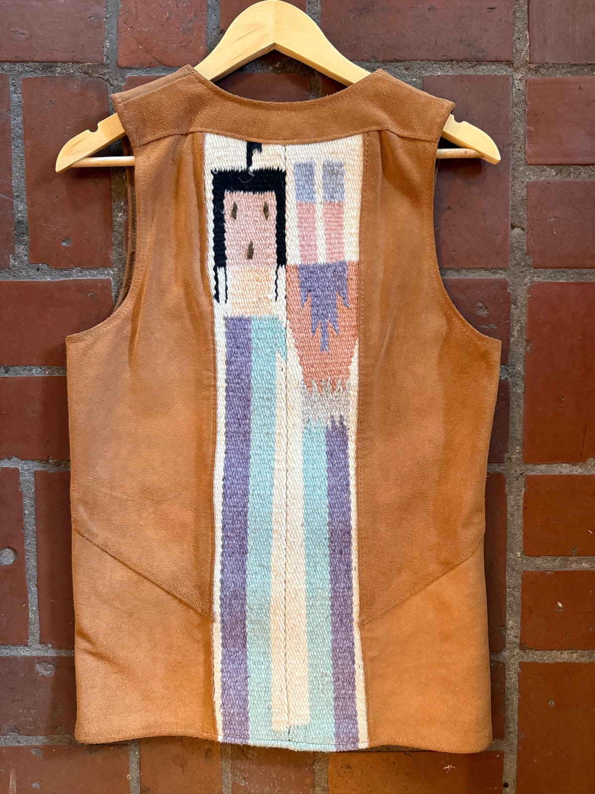 Vintage Golden Pioneer Wear Suede Vest with Woven Inset