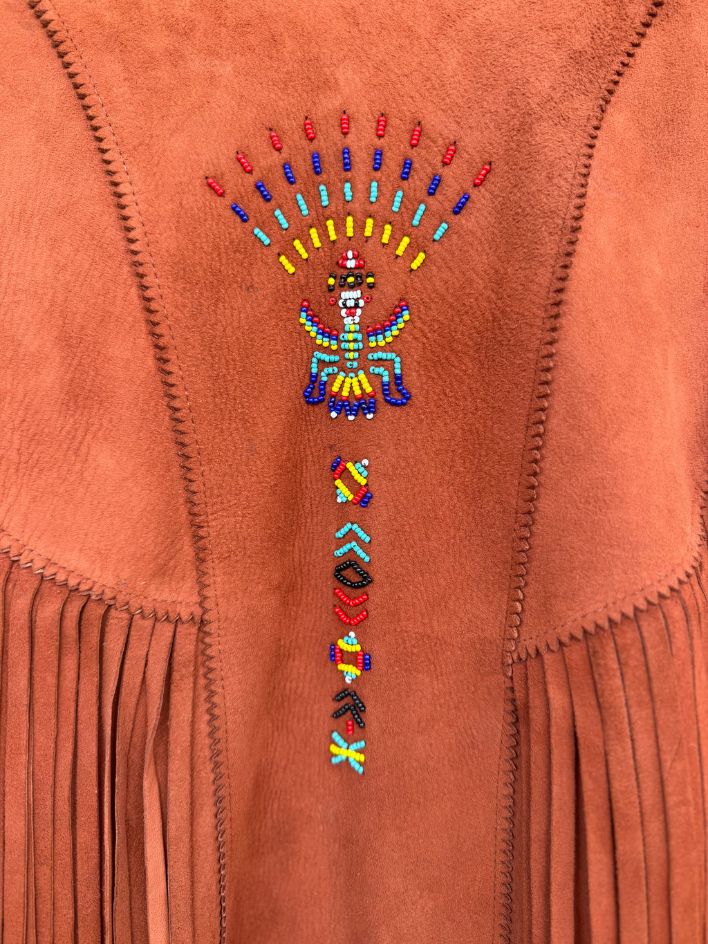 Vintage Pioneer Wear Fringe Suede Jacket with Beadwork