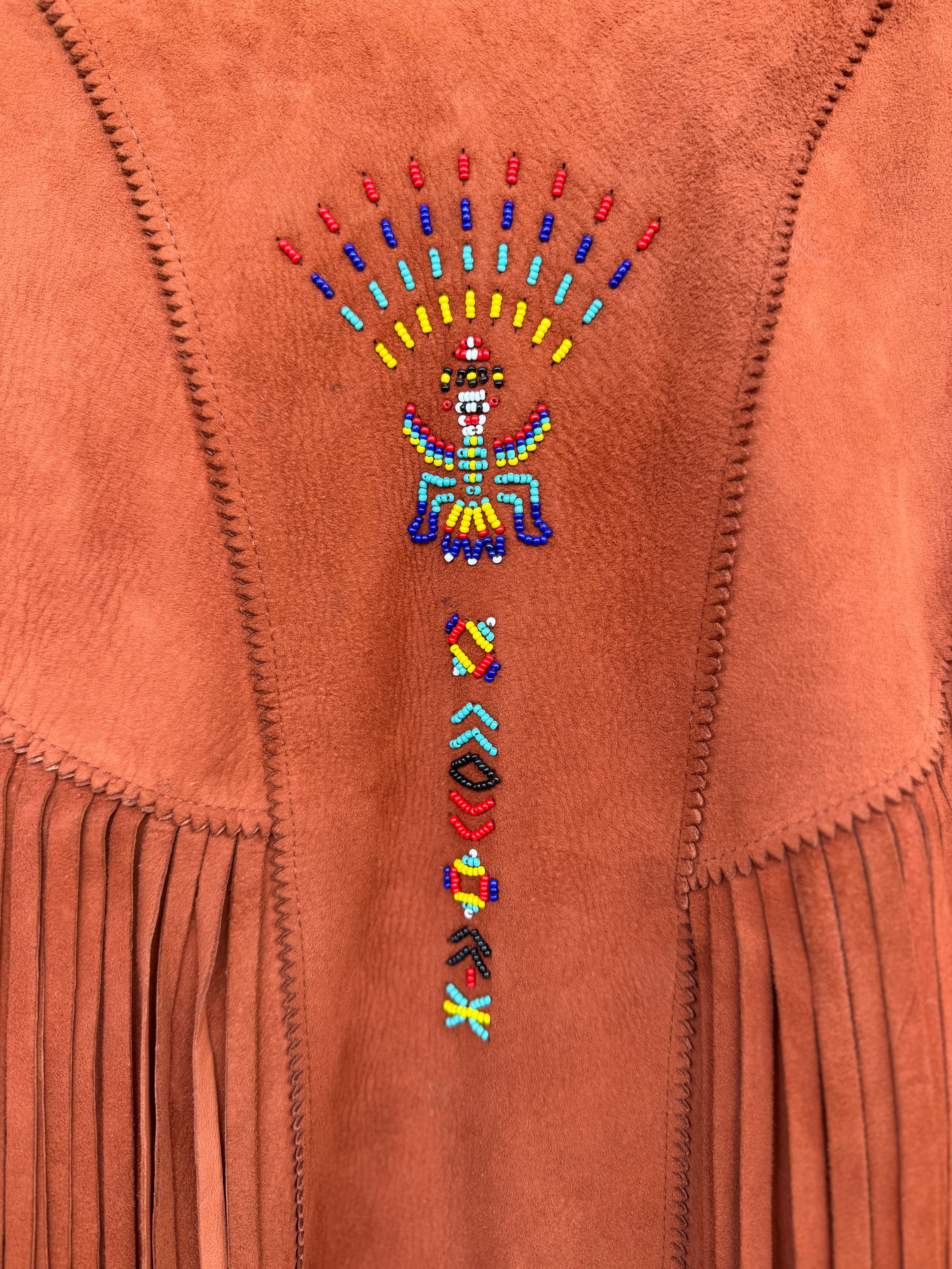 Vintage Pioneer Wear Fringe Suede Jacket with Beadwork