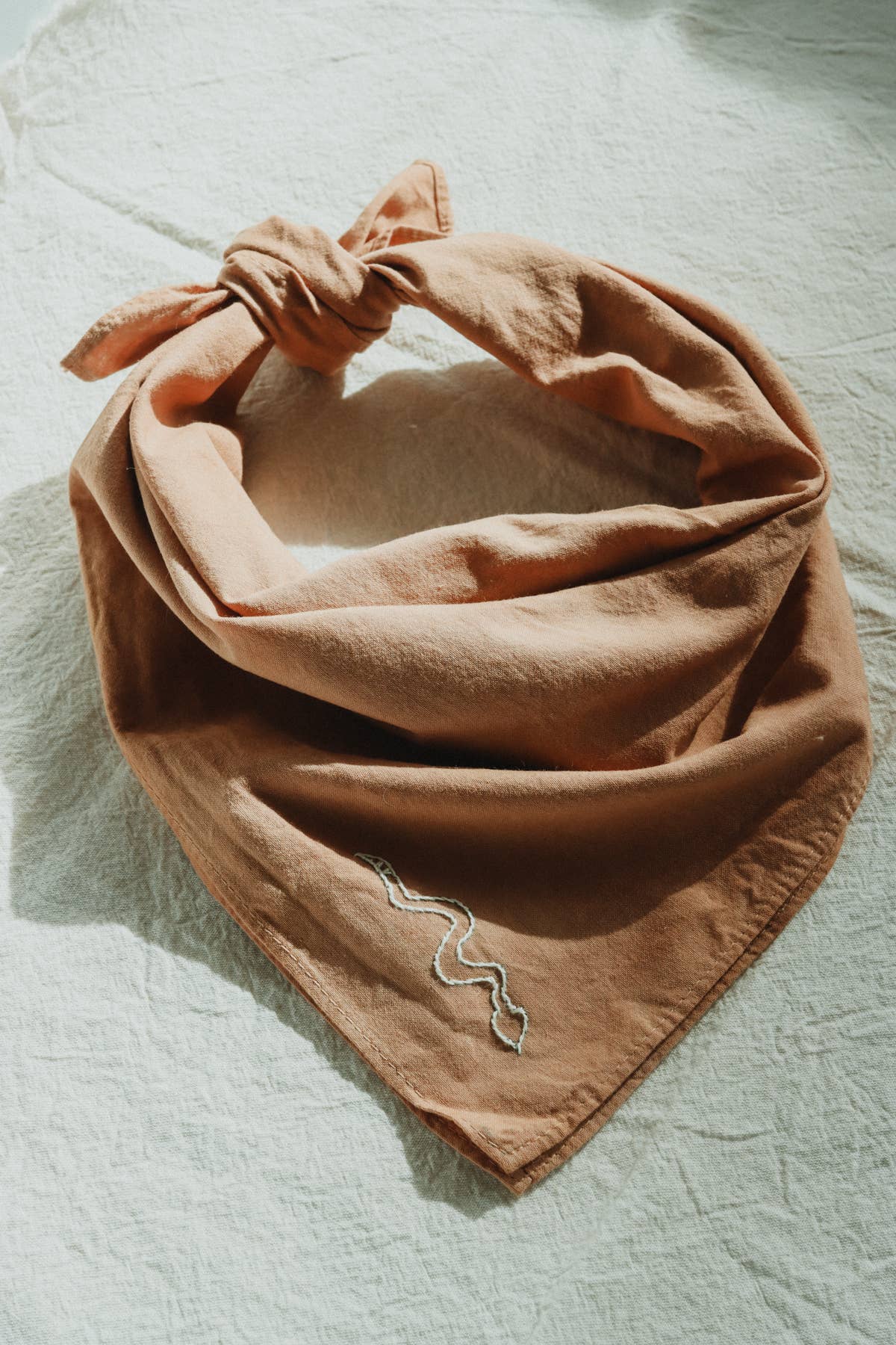 Hand embroidered DESIERTO cotton bandana, Plant dyed