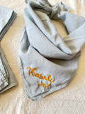Hand embroidered Howdy organic cotton bandana- hand dyed