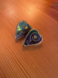 Vintage Glass Heart Earrings with Gold Details