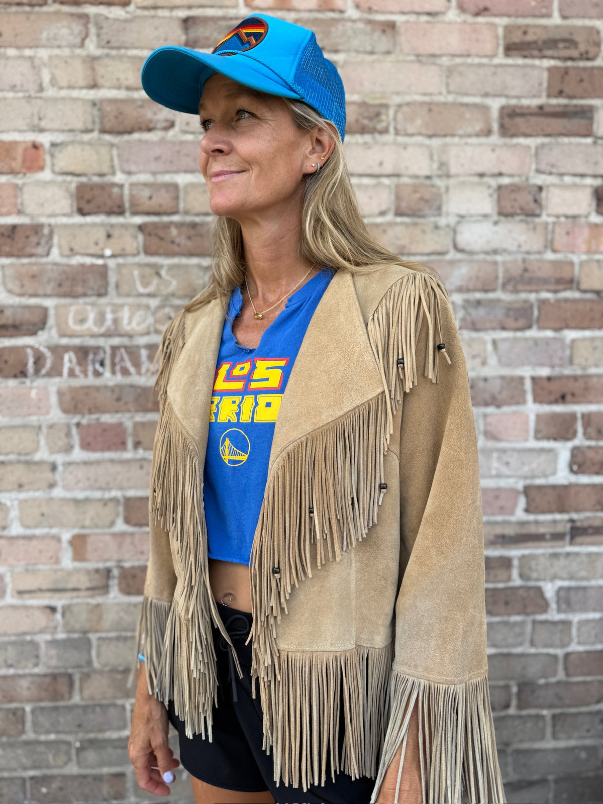 Vintage Pioneer Wear Suede Jacket with Black Beads