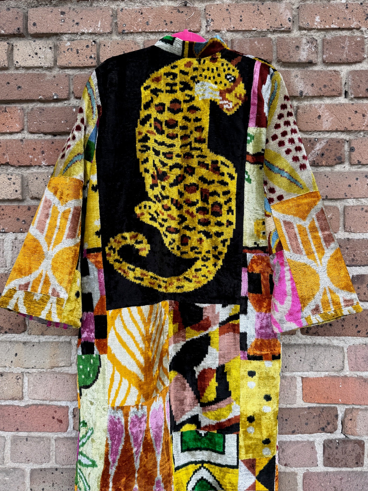 Leopard Silk Ikat Patchwork Caftan Medium