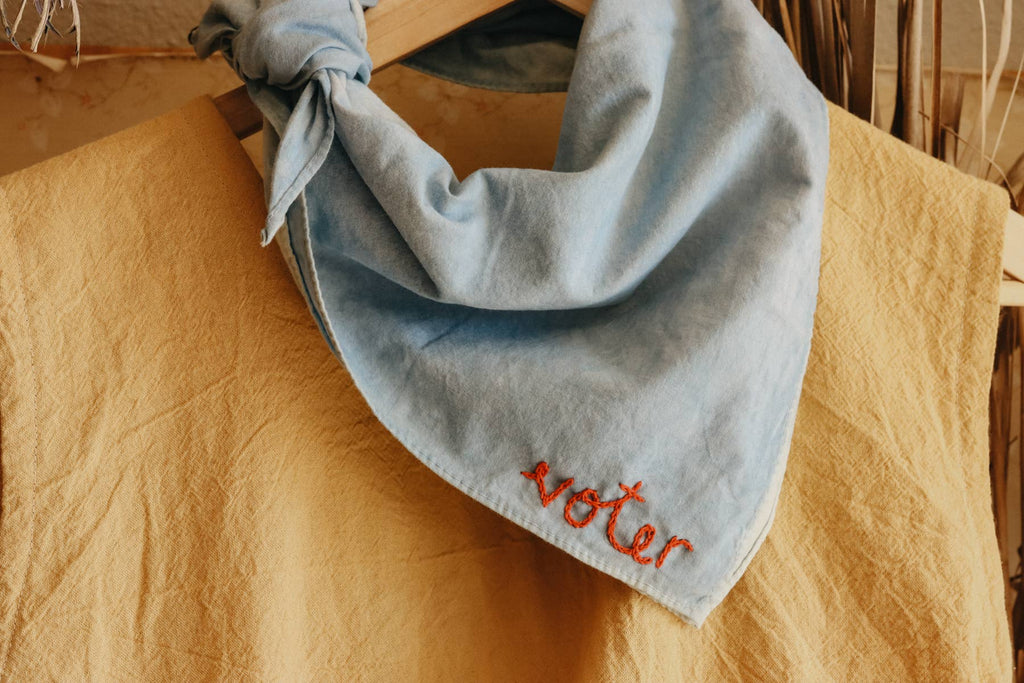Hand embroidered VOTER cotton bandana- hand dyed Limited 