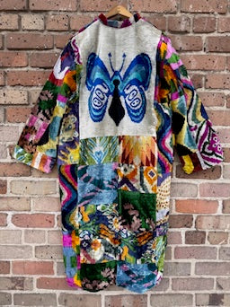 Butterfly Silk Ikat Patchwork Caftan Large