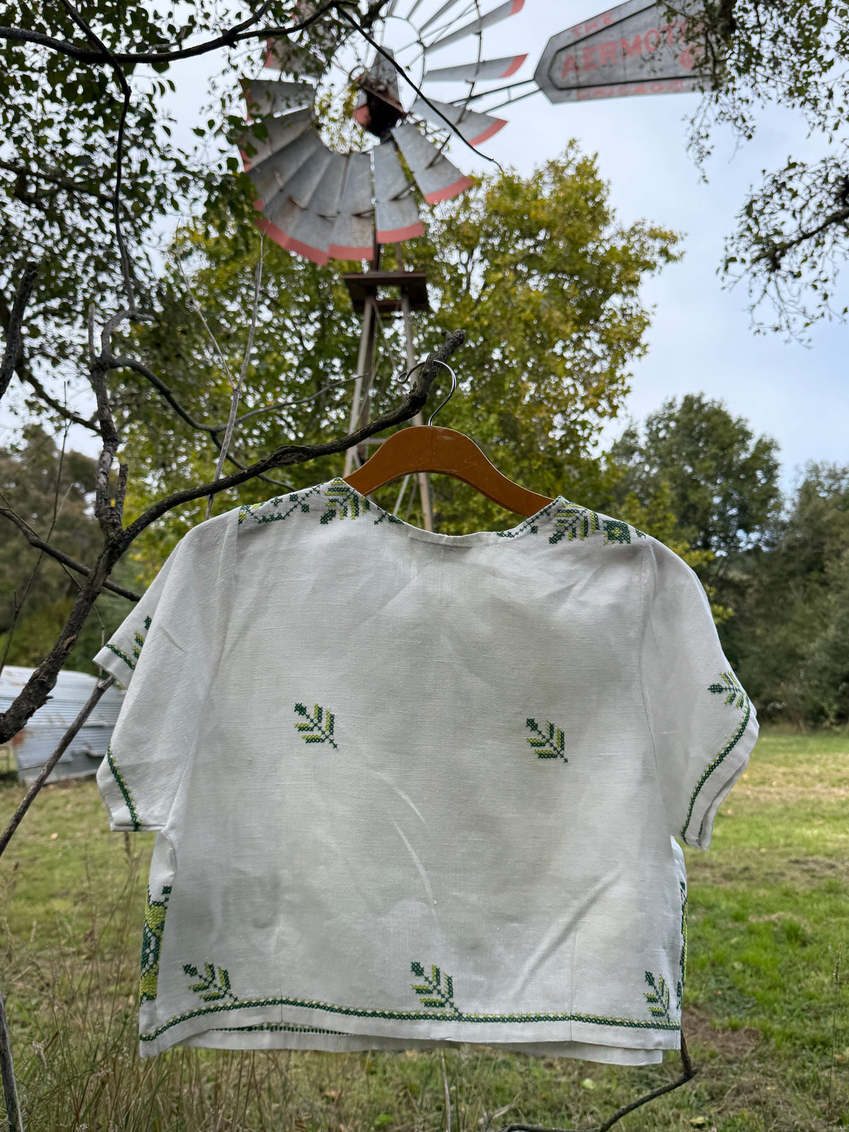 Cross Stitch Embroidered Vintage Linen Top