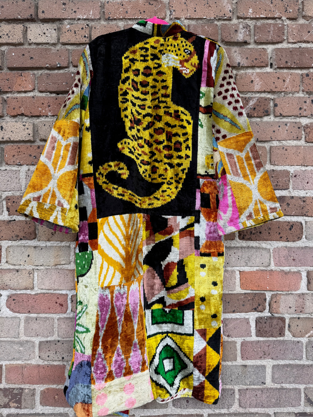 Leopard Silk Ikat Patchwork Caftan Medium