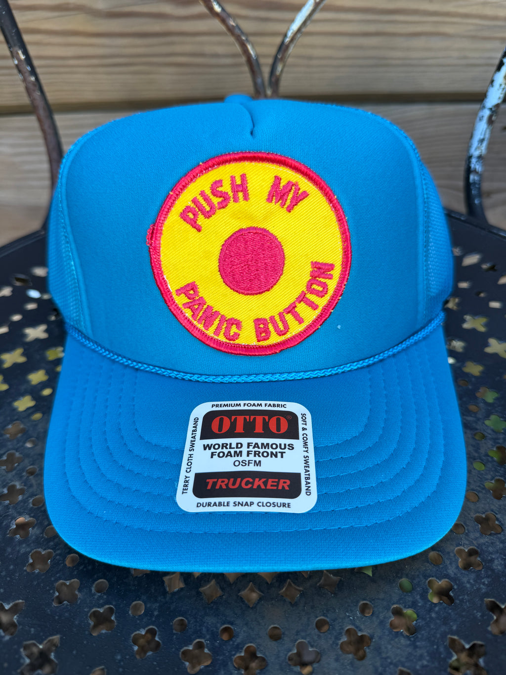 Trucker Hat featuring Vintage Patch- panic button