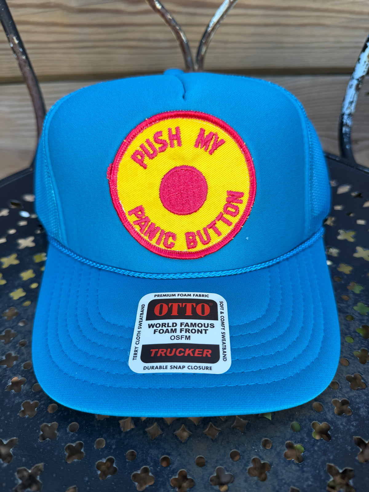 Trucker Hat featuring Vintage Patch- panic button