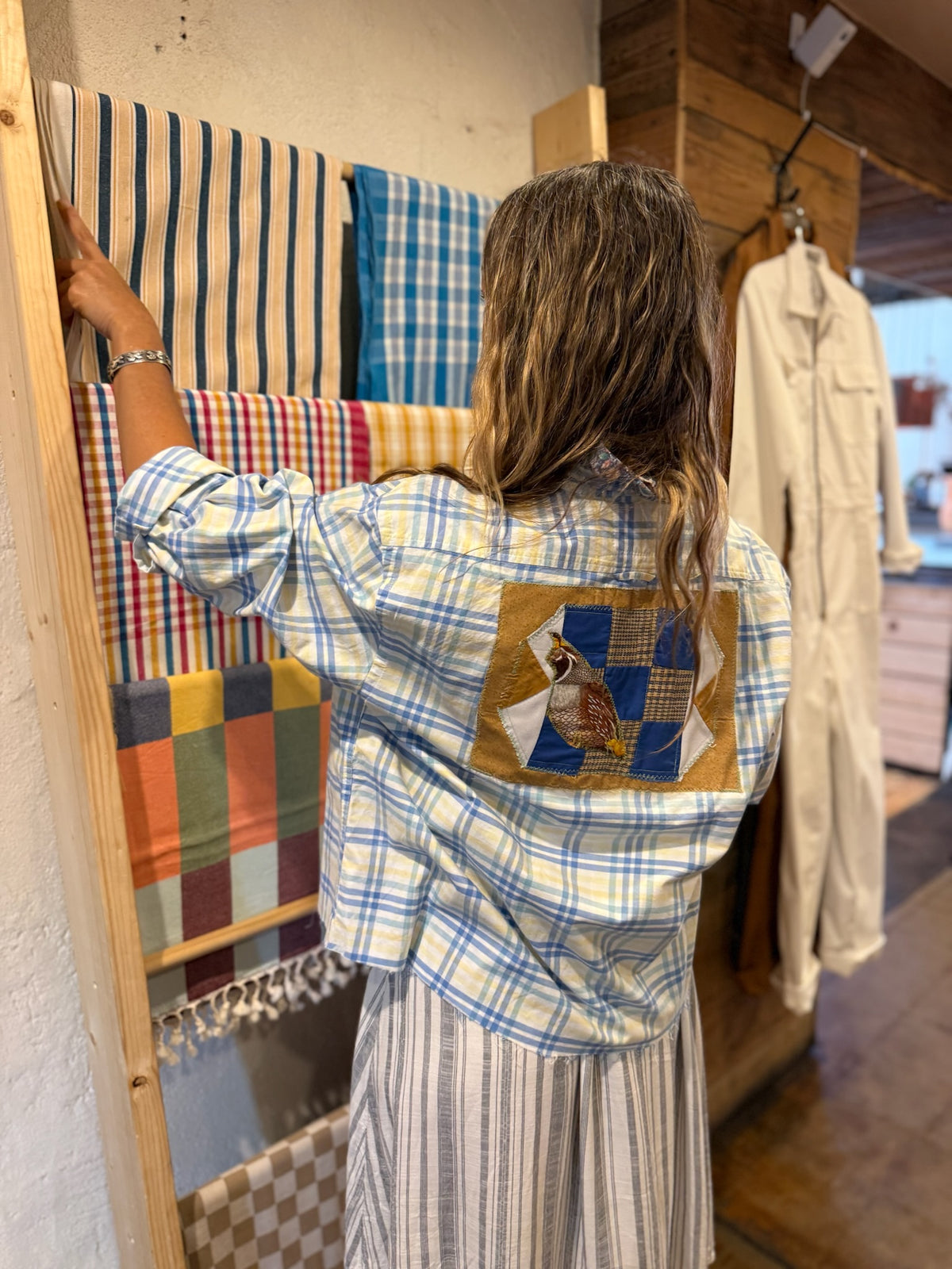 Hand Stitched Quail Button Up