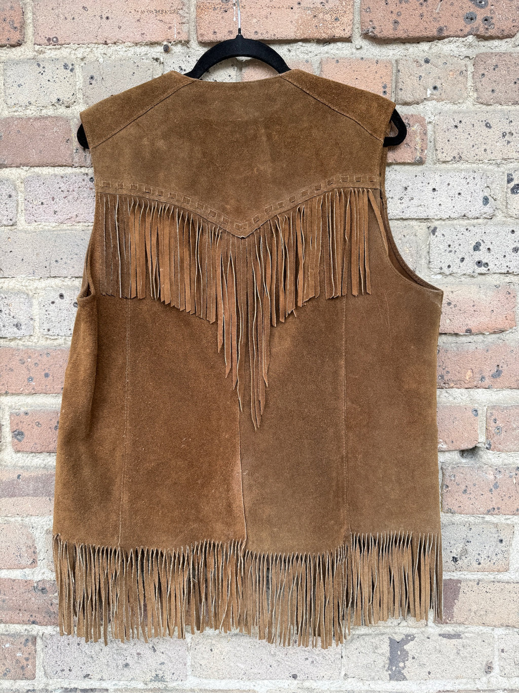 Vintage Pioneer Wear Brown Suede Fringe Vest with Conchos