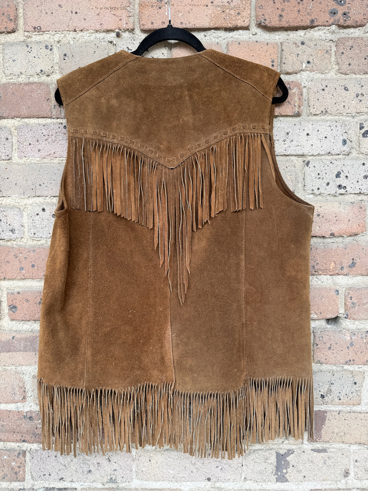 Vintage Pioneer Wear Brown Suede Fringe Vest with Conchos