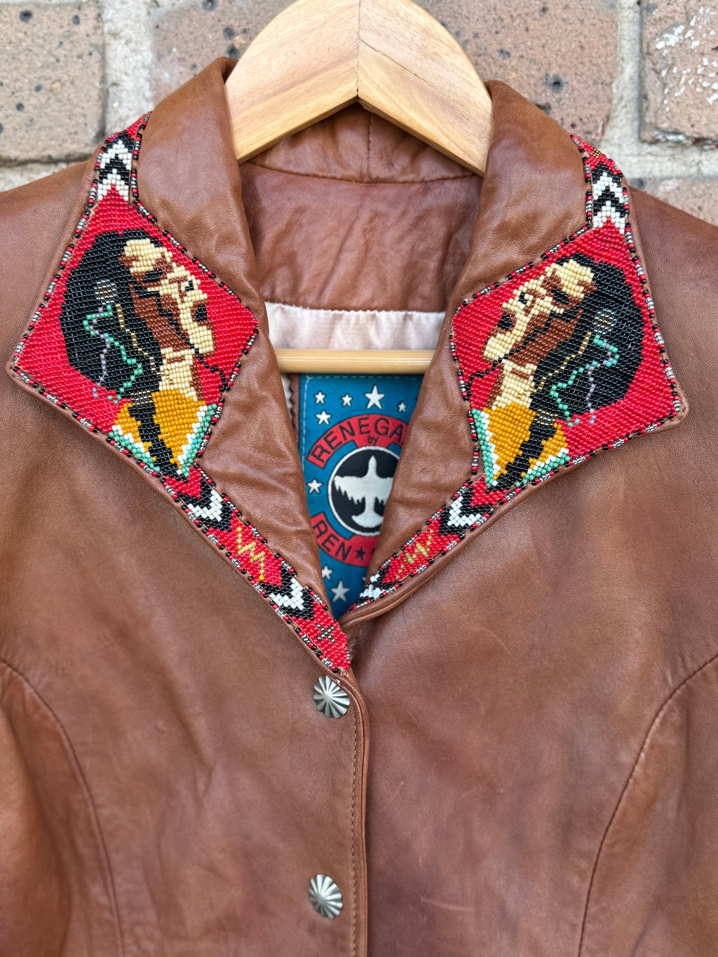 Vintage Renegade by Ren and Ellis Leather Jacket with Native Americana Beadwork