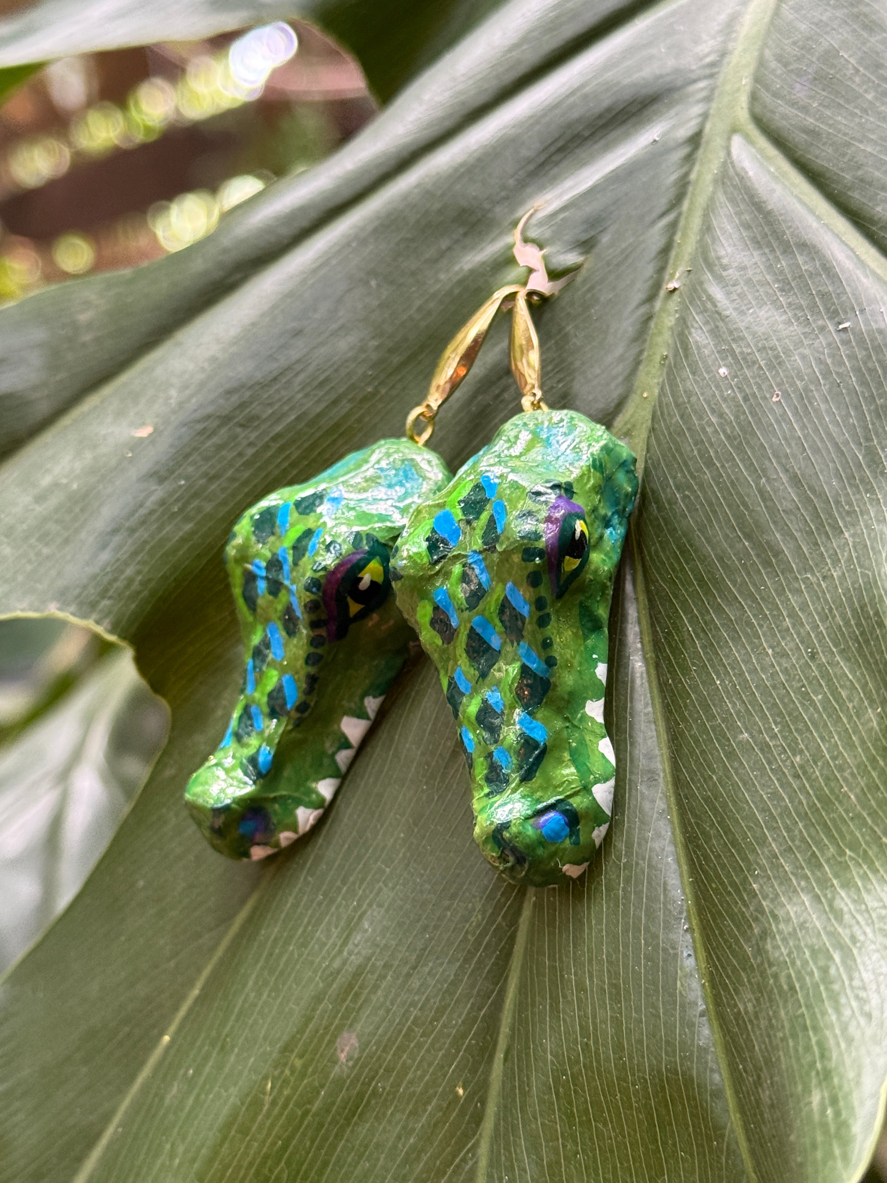 Gator Earrings - Green and Blue details