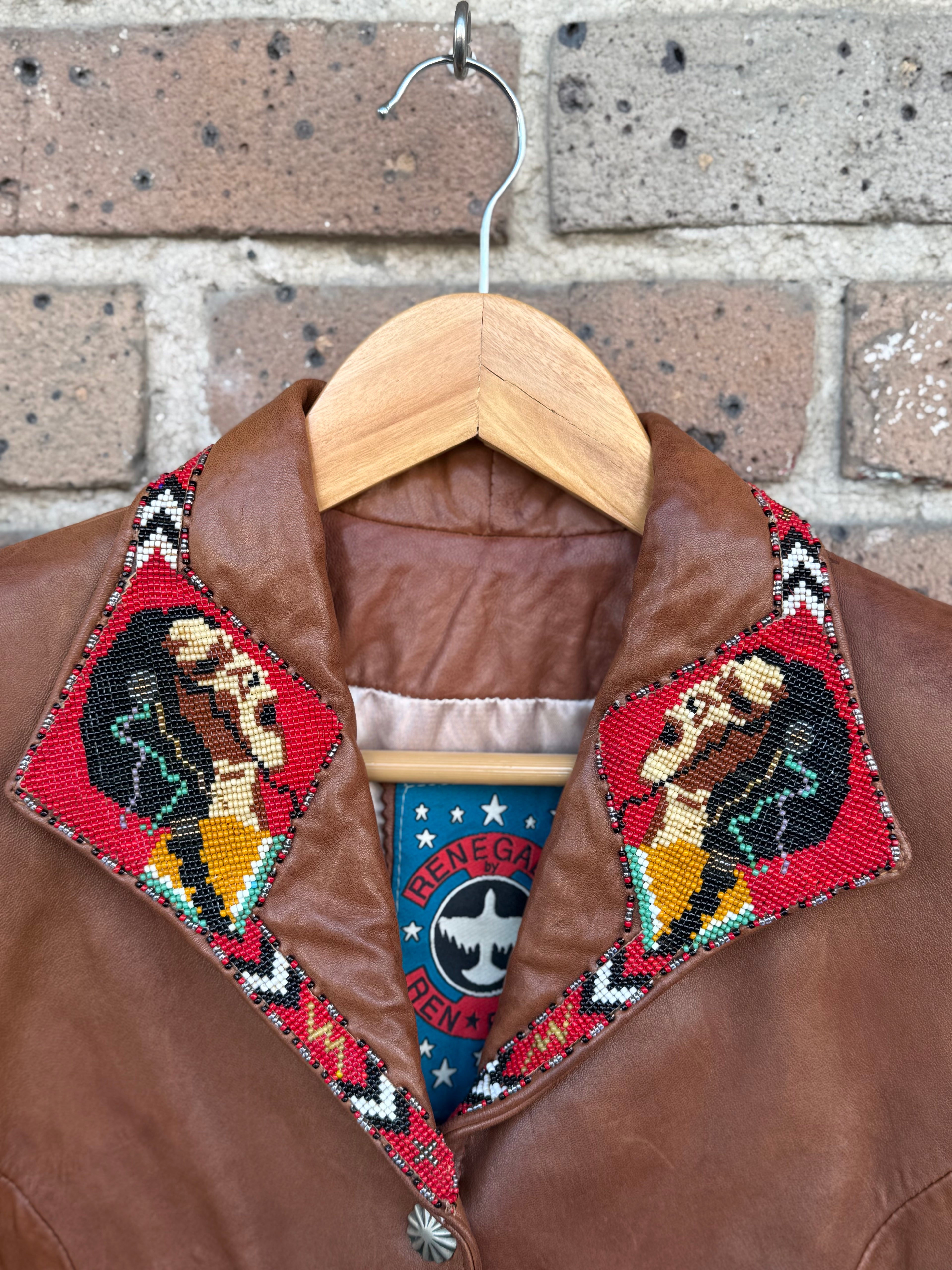 Vintage Renegade by Ren and Ellis Leather Jacket with Native Americana Beadwork
