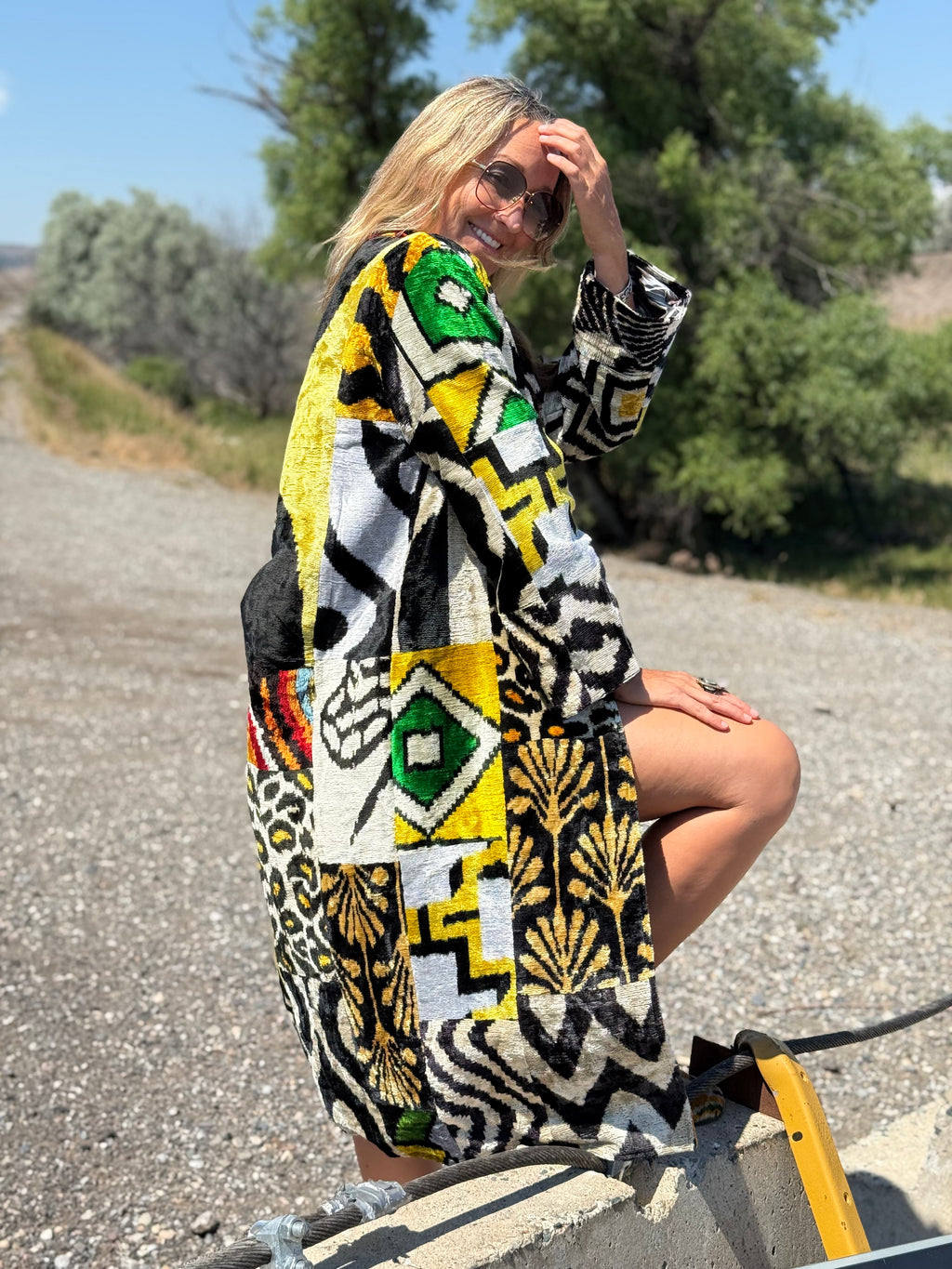 Black Panther Silk Ikat Patchwork Caftan