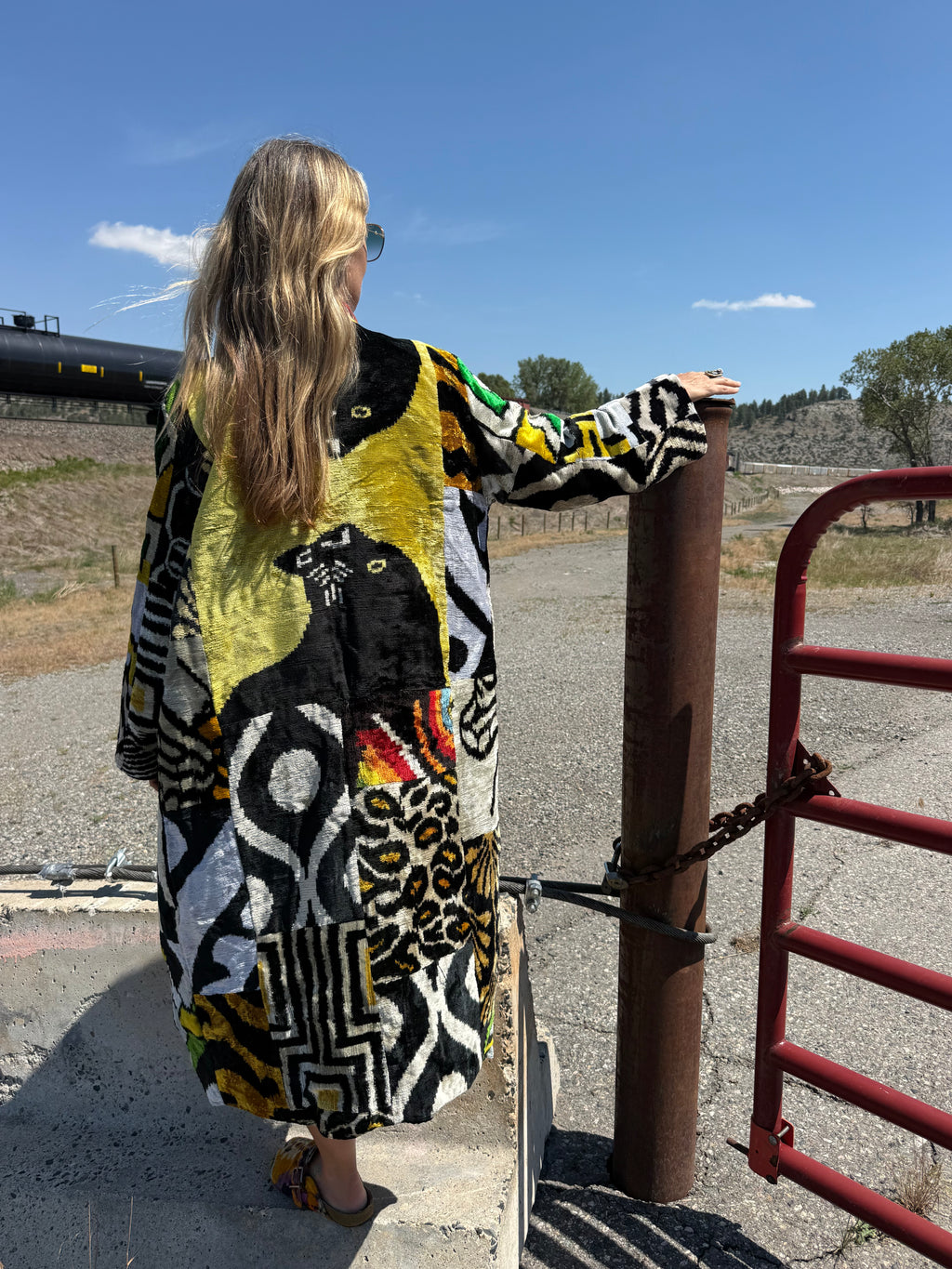 Black Panther Silk Ikat Patchwork Caftan