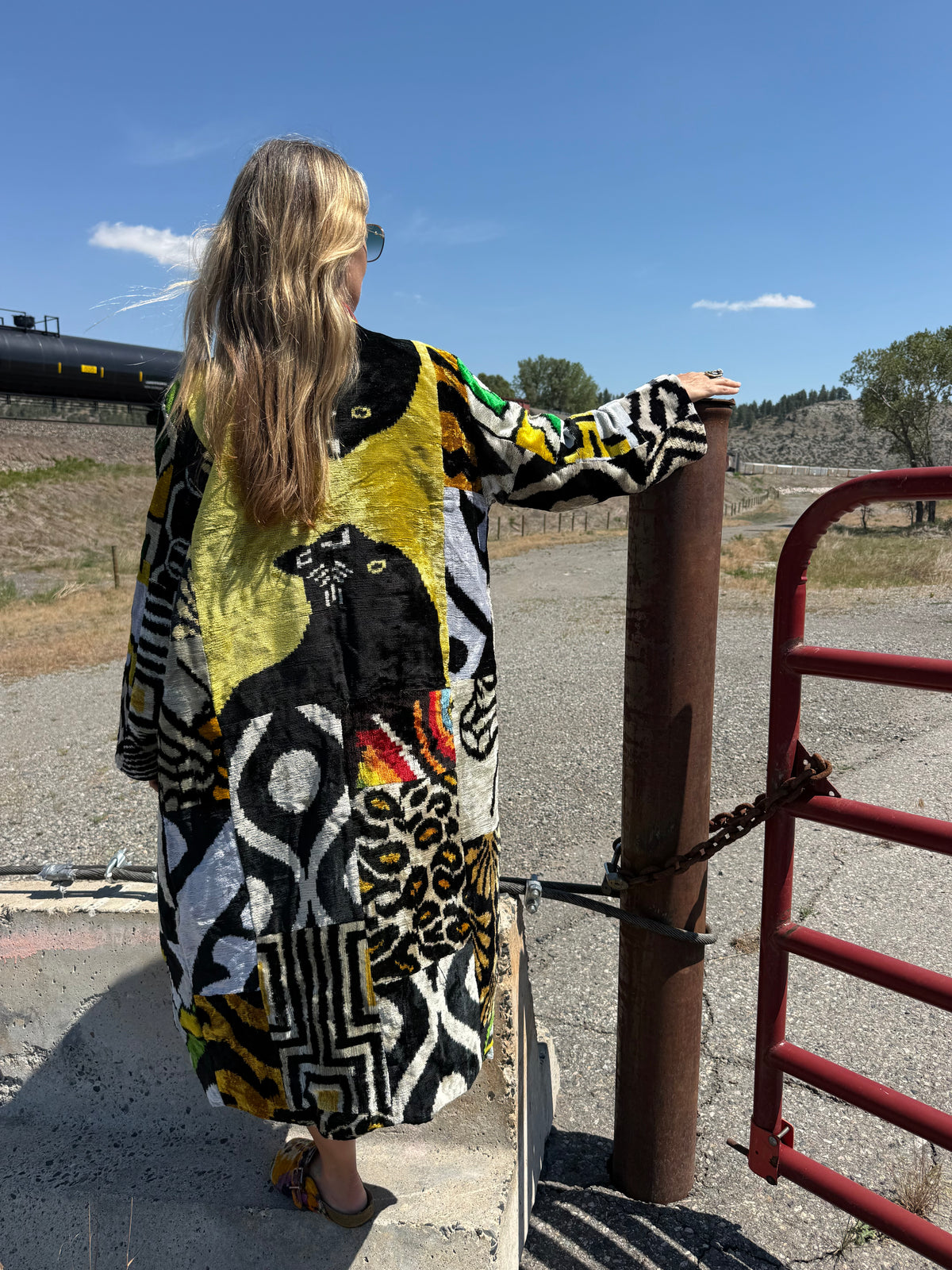 Black Panther Silk Ikat Patchwork Caftan