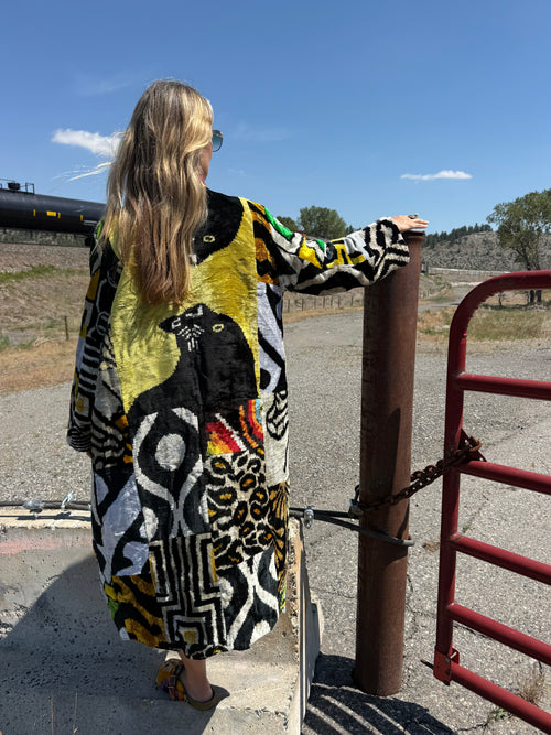 Black Panther Silk Ikat Patchwork Caftan