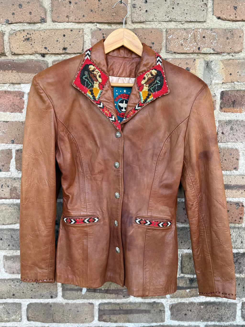 Vintage Renegade by Ren and Ellis Leather Jacket with Native Americana Beadwork