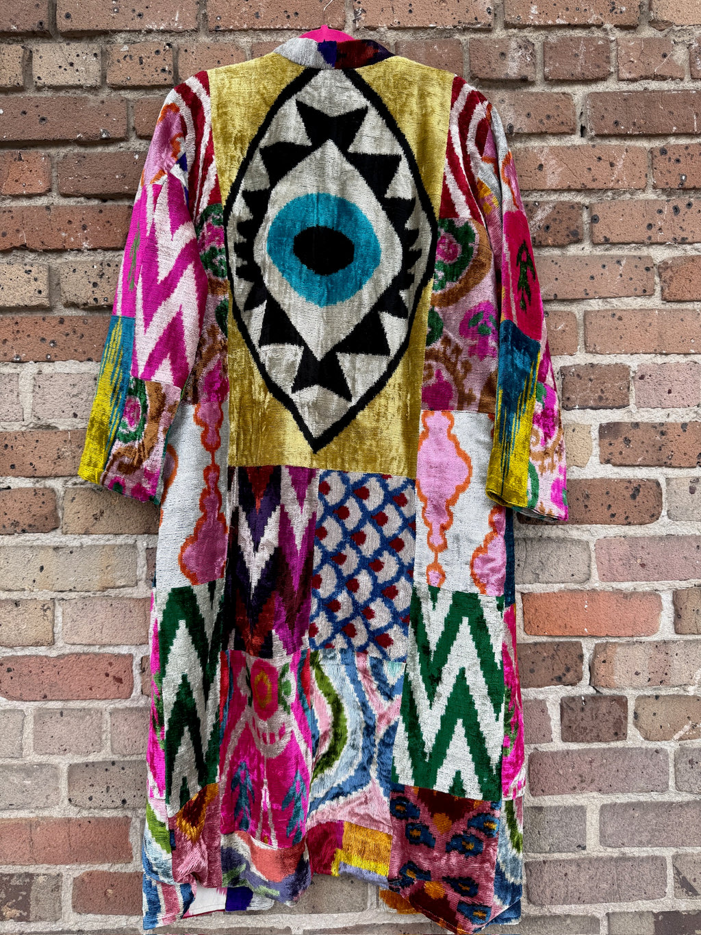 Evil Eye Silk Ikat Patchwork Caftan Large
